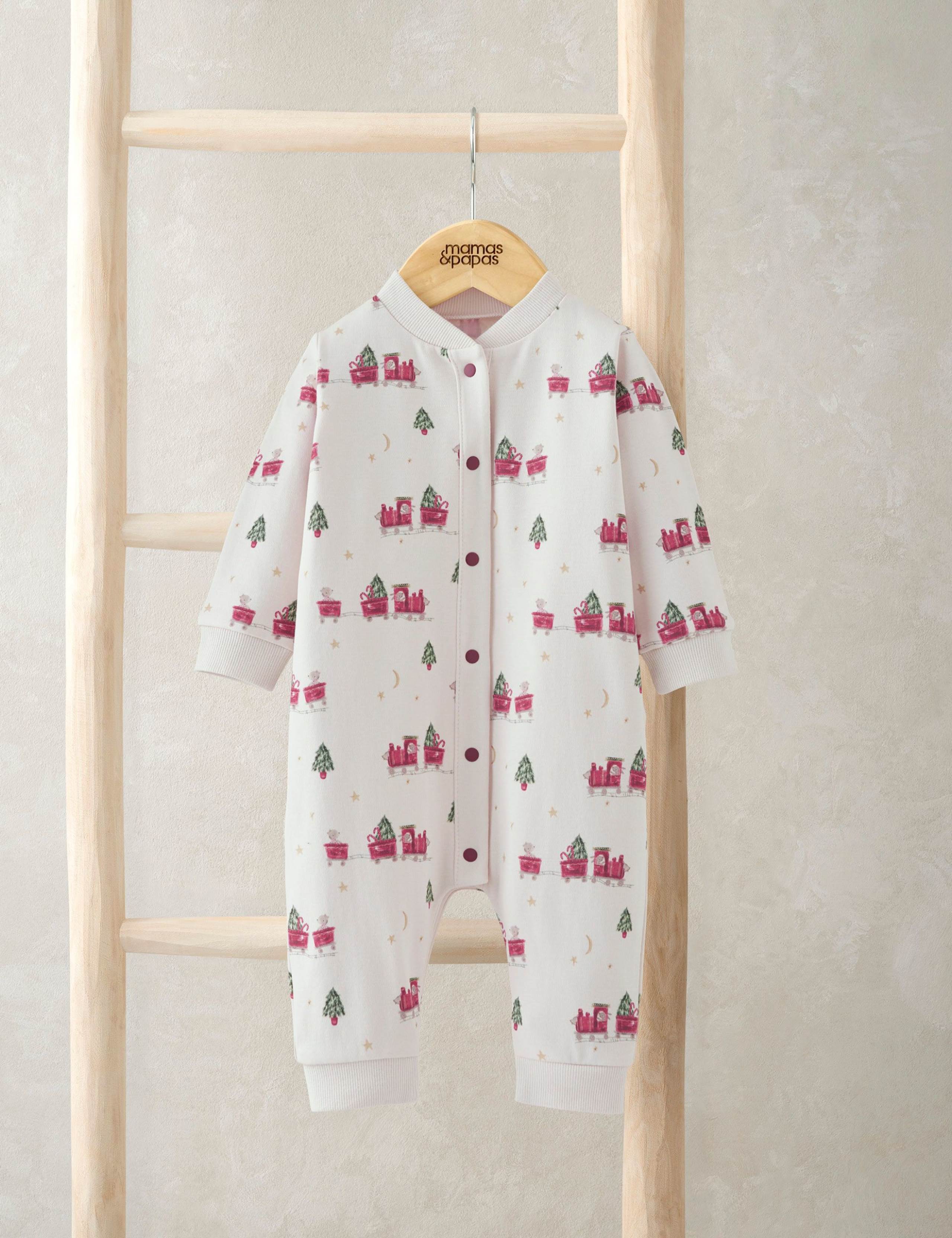 Pure Cotton Christmas Train Print Romper (0-18 Mths) 1 of 2