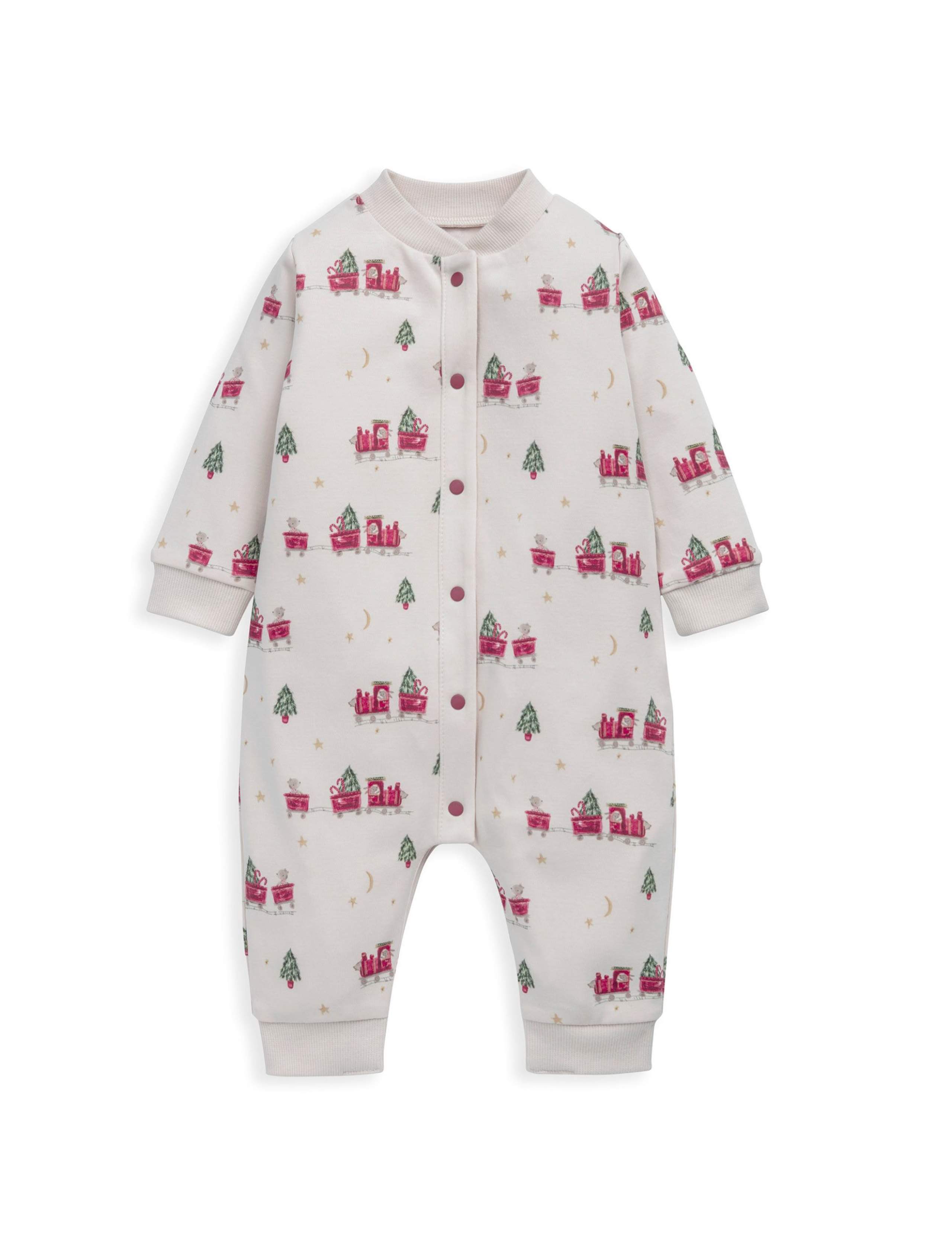 Pure Cotton Christmas Train Print Romper (0-18 Mths) 2 of 2