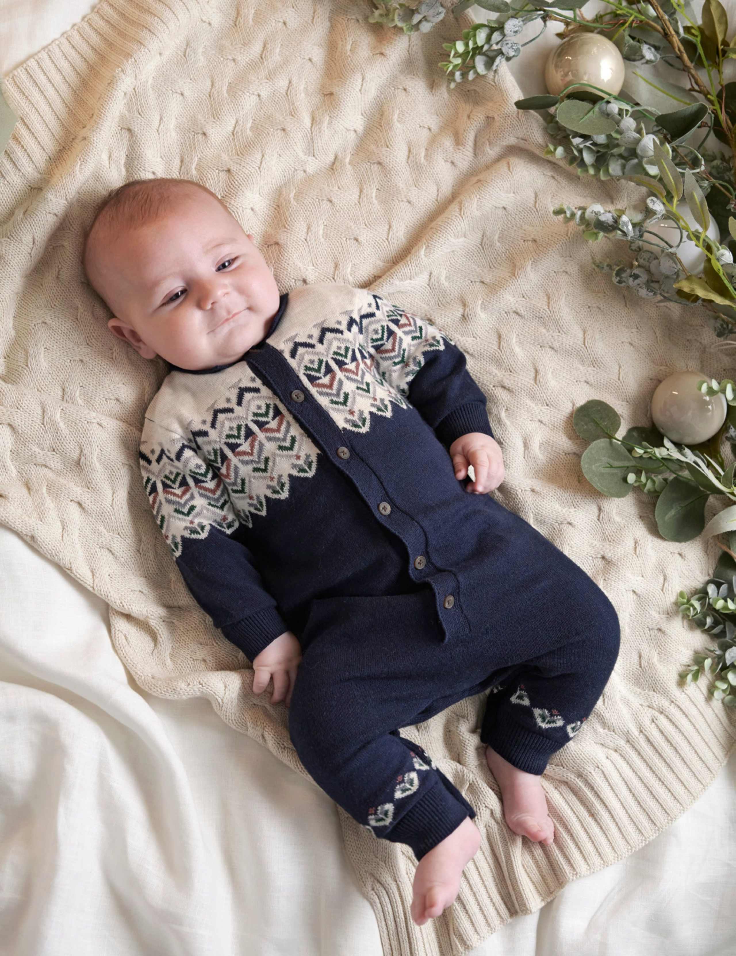 Pure Cotton Knitted Fair Isle Romper (0-18 Mths) 3 of 6