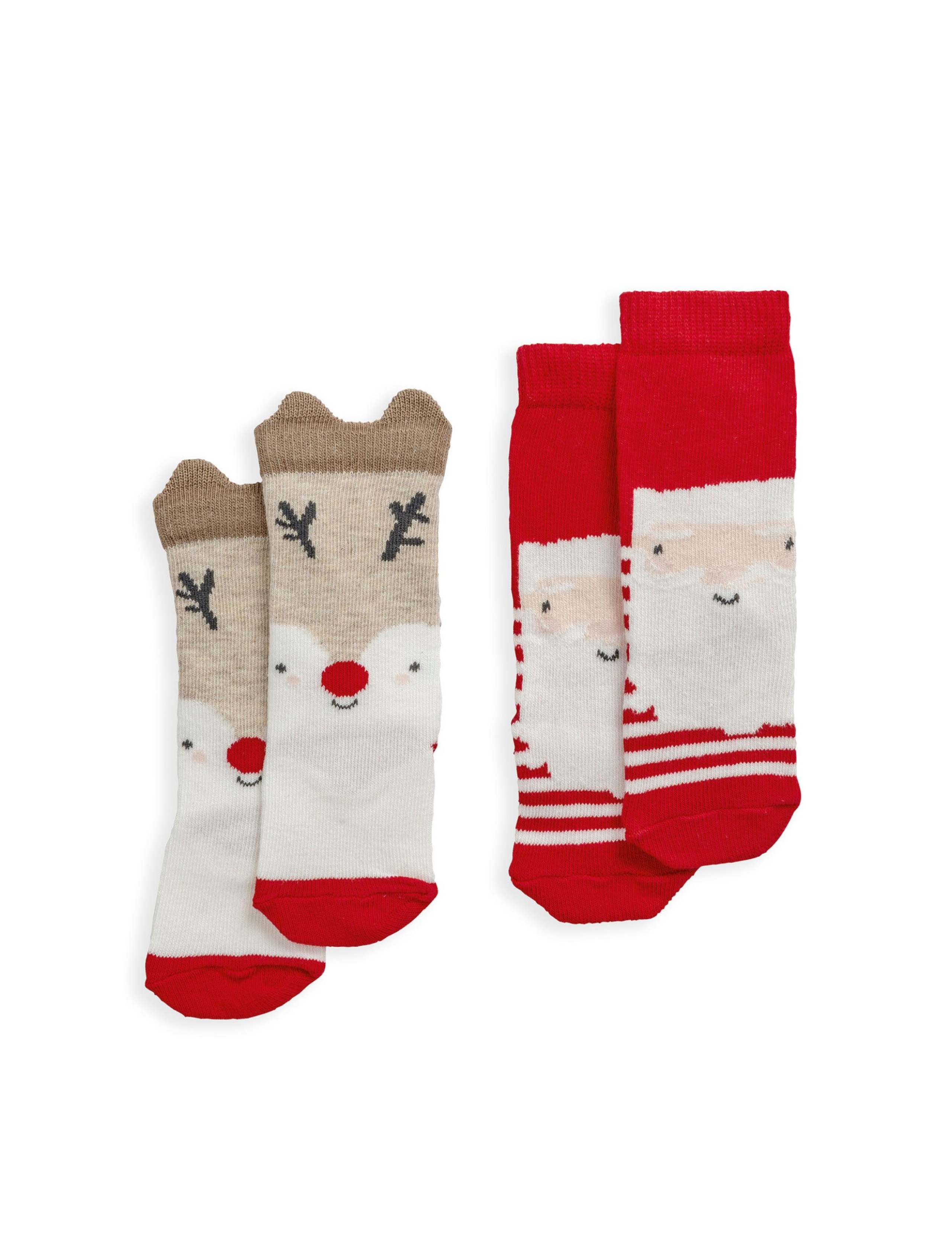 2pk Cotton Rich Christmas Socks (0 Mths-3 Yrs) 1 of 1