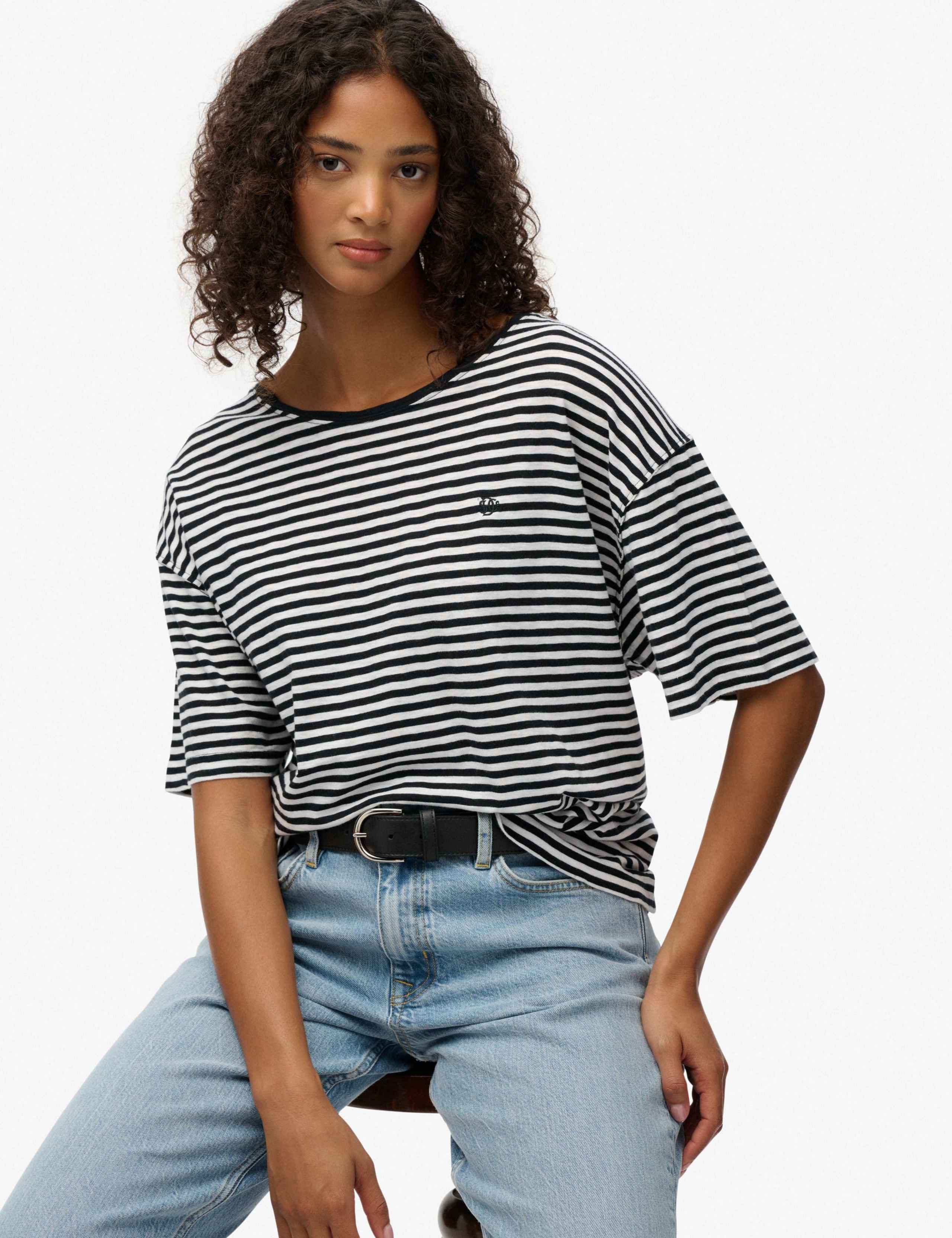 Cotton Rich Striped Boat Neck T-Shirt 2 of 3
