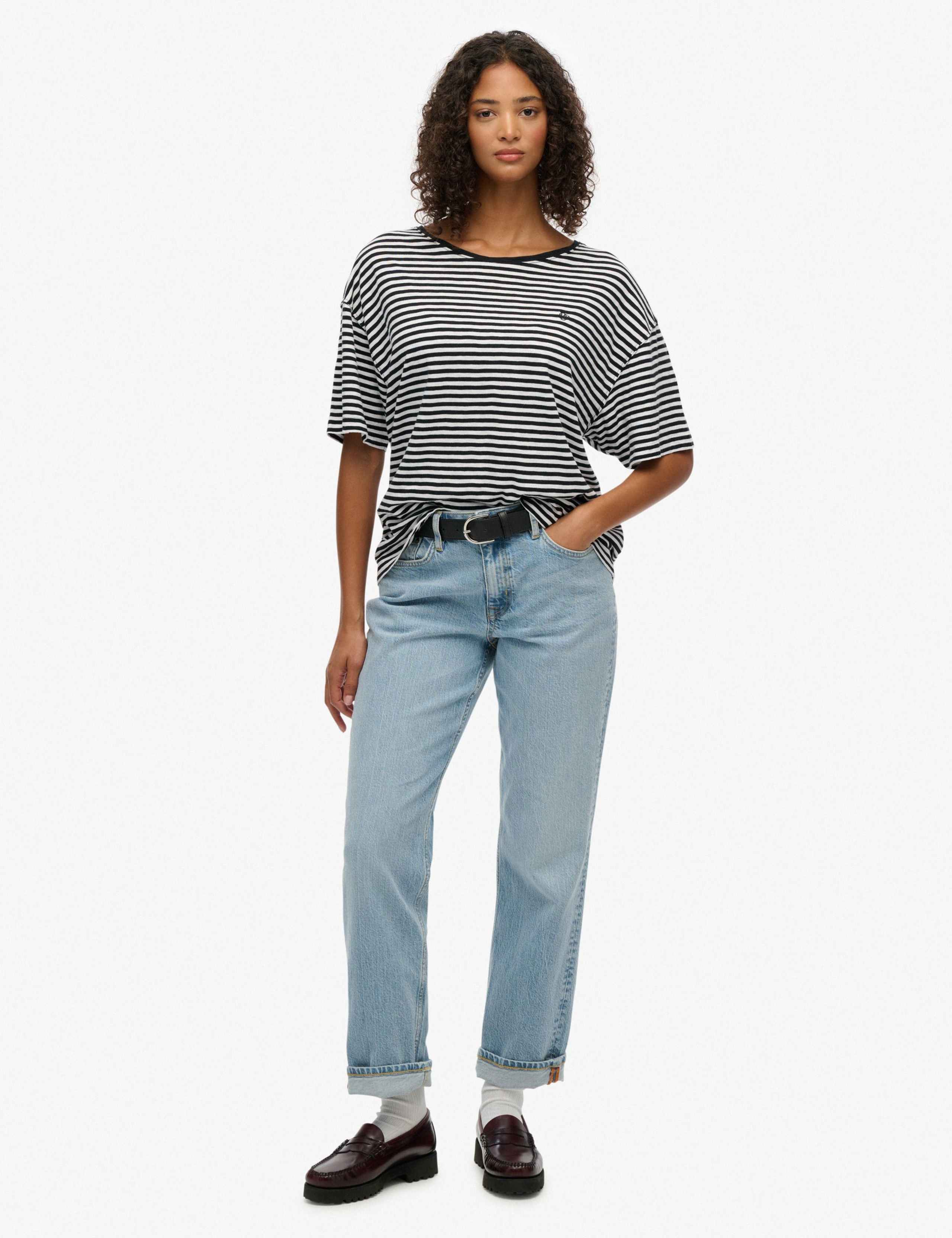 Cotton Rich Striped Boat Neck T-Shirt 3 of 3