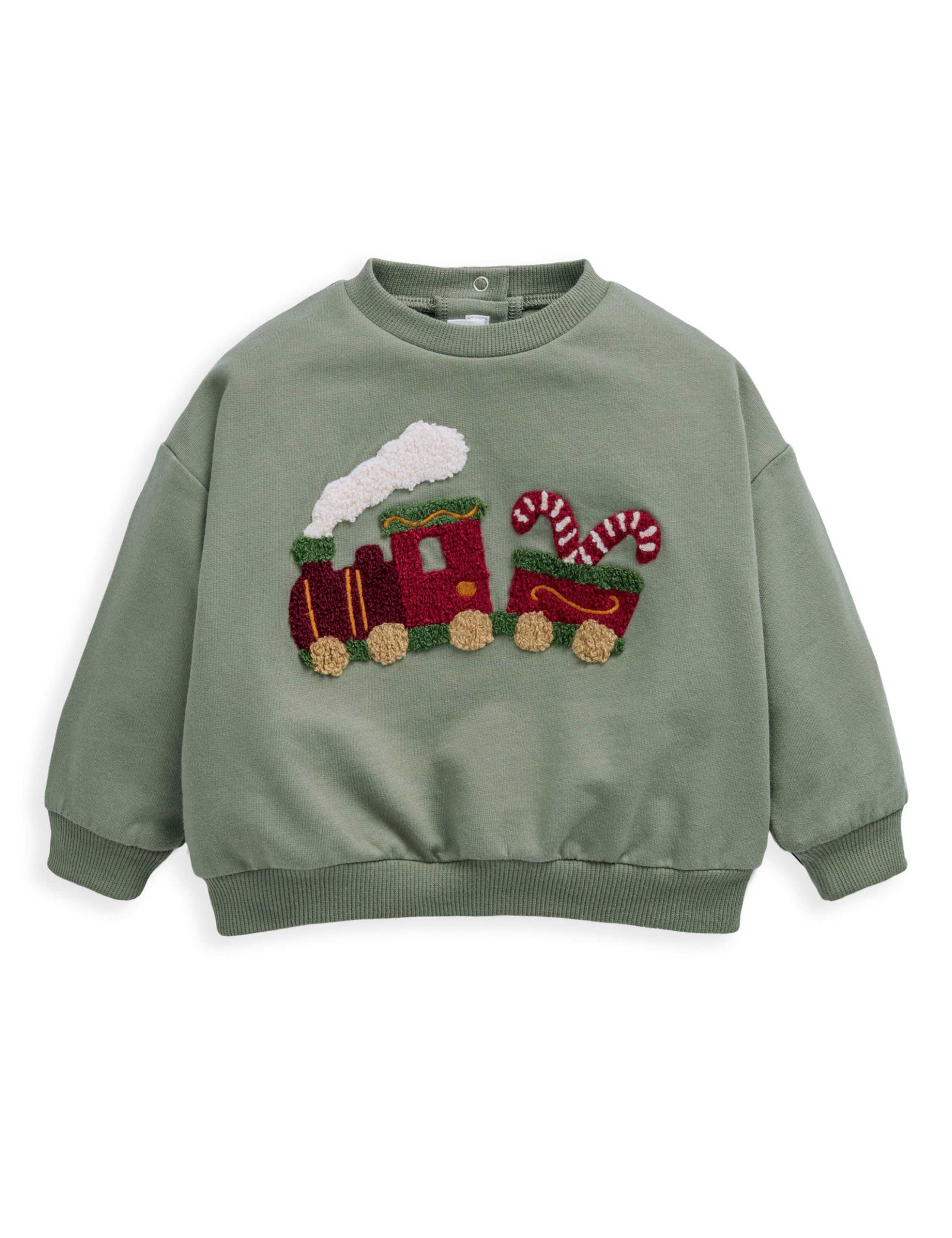 Pure Cotton Train Christmas Sweatshirt (0 Mths-3 Yrs) 2 of 5