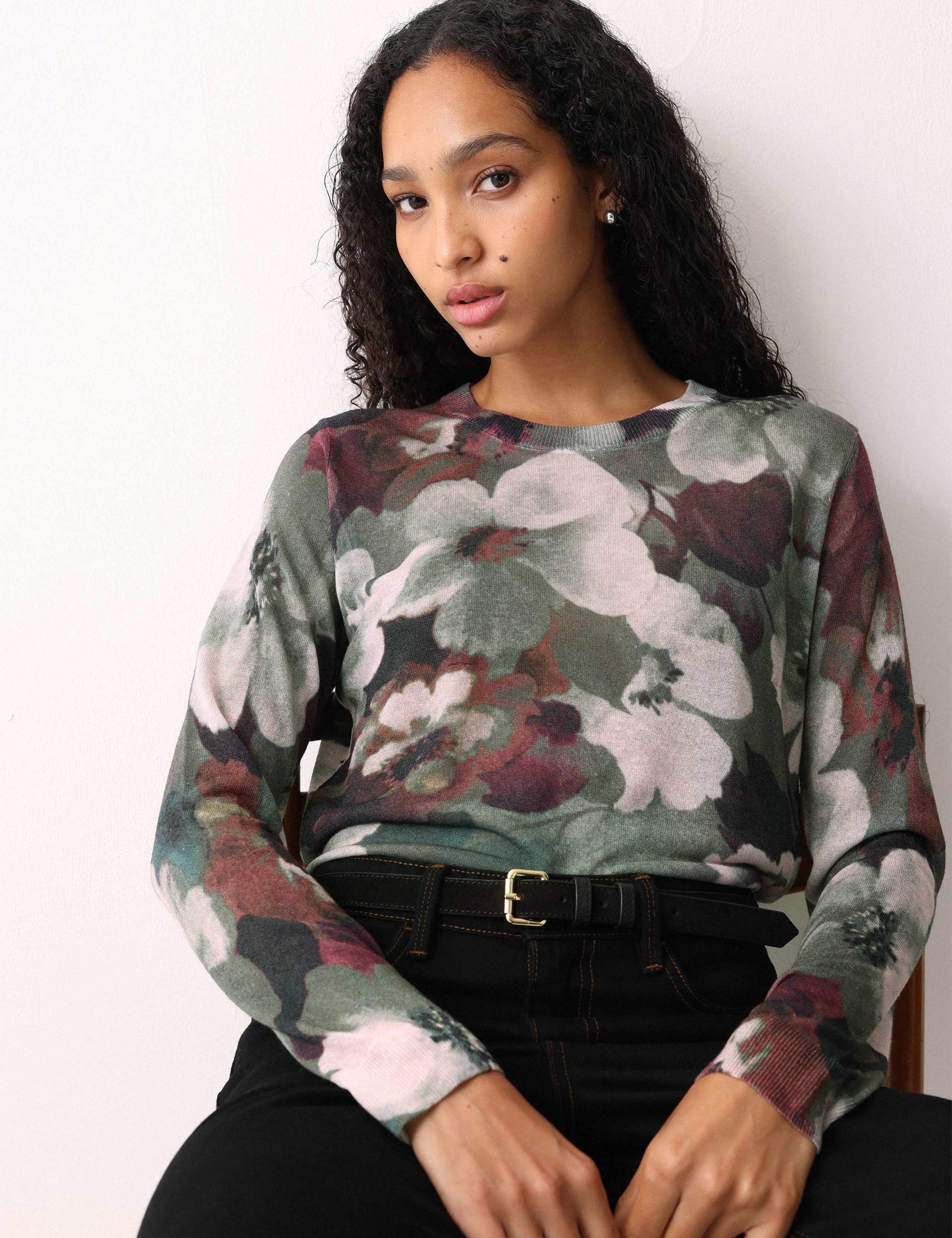 Floral Button Detail Jumper with Linen 5 of 5