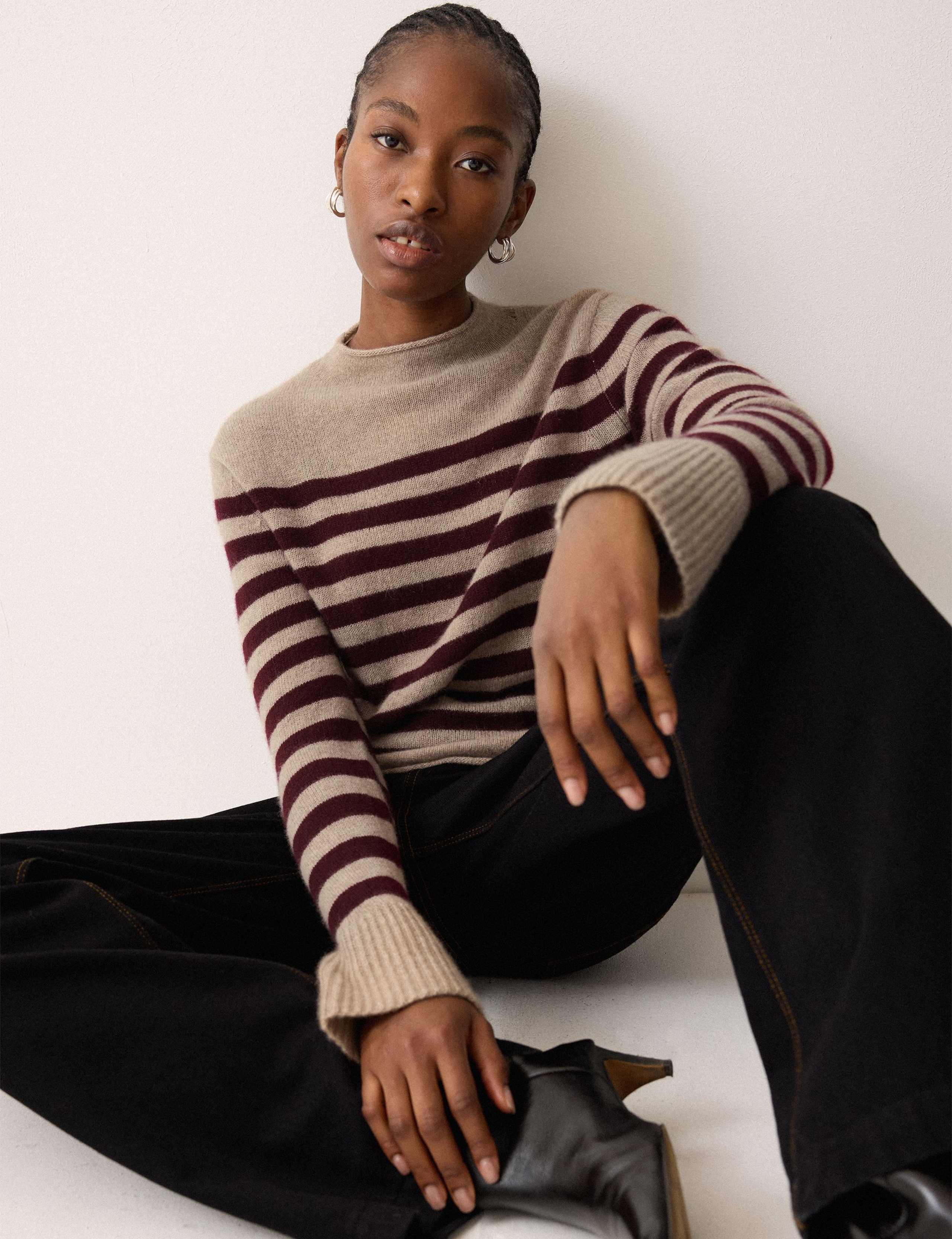Pure Cashmere Striped Fluted Cuff Jumper 4 of 5