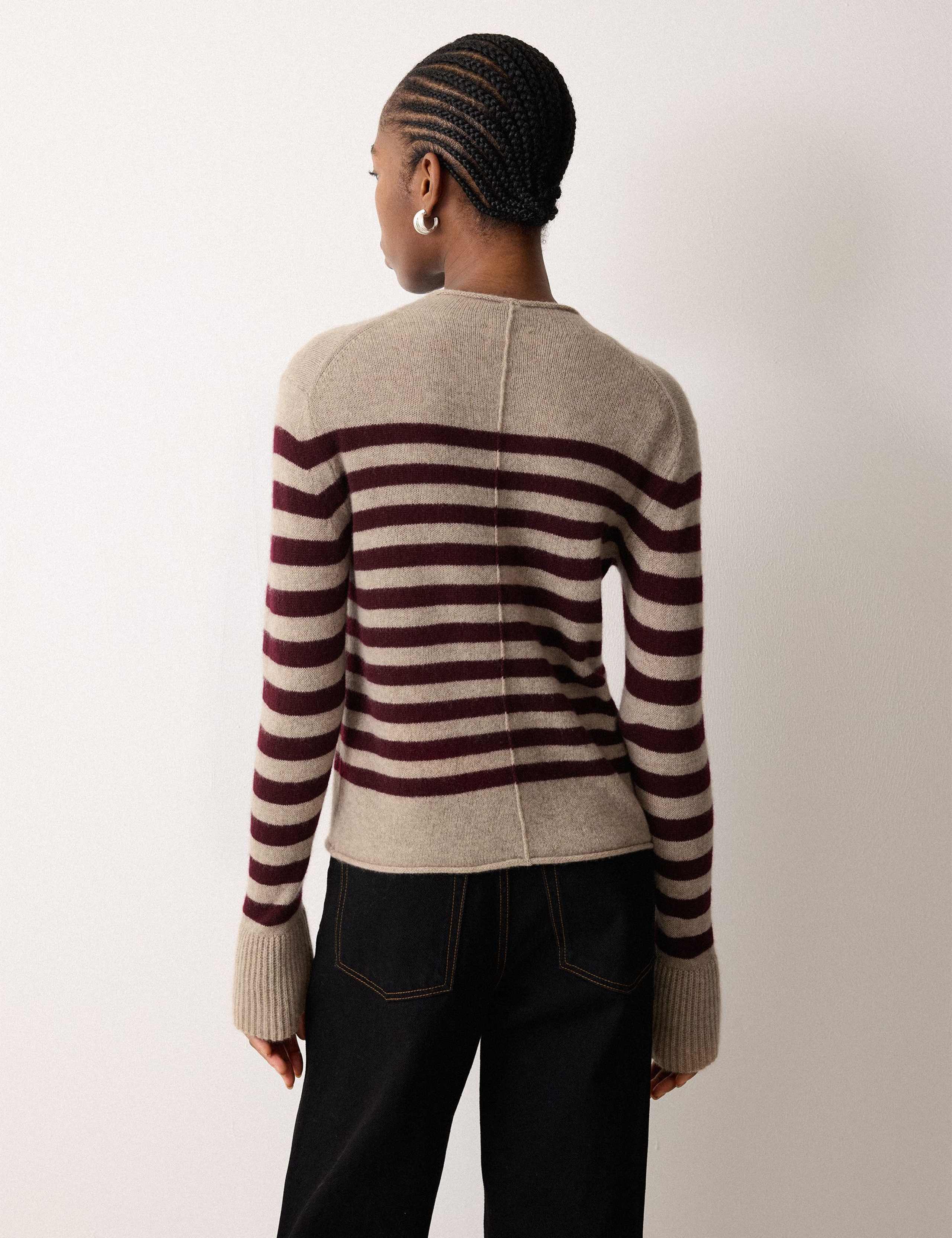 Pure Cashmere Striped Fluted Cuff Jumper 5 of 5