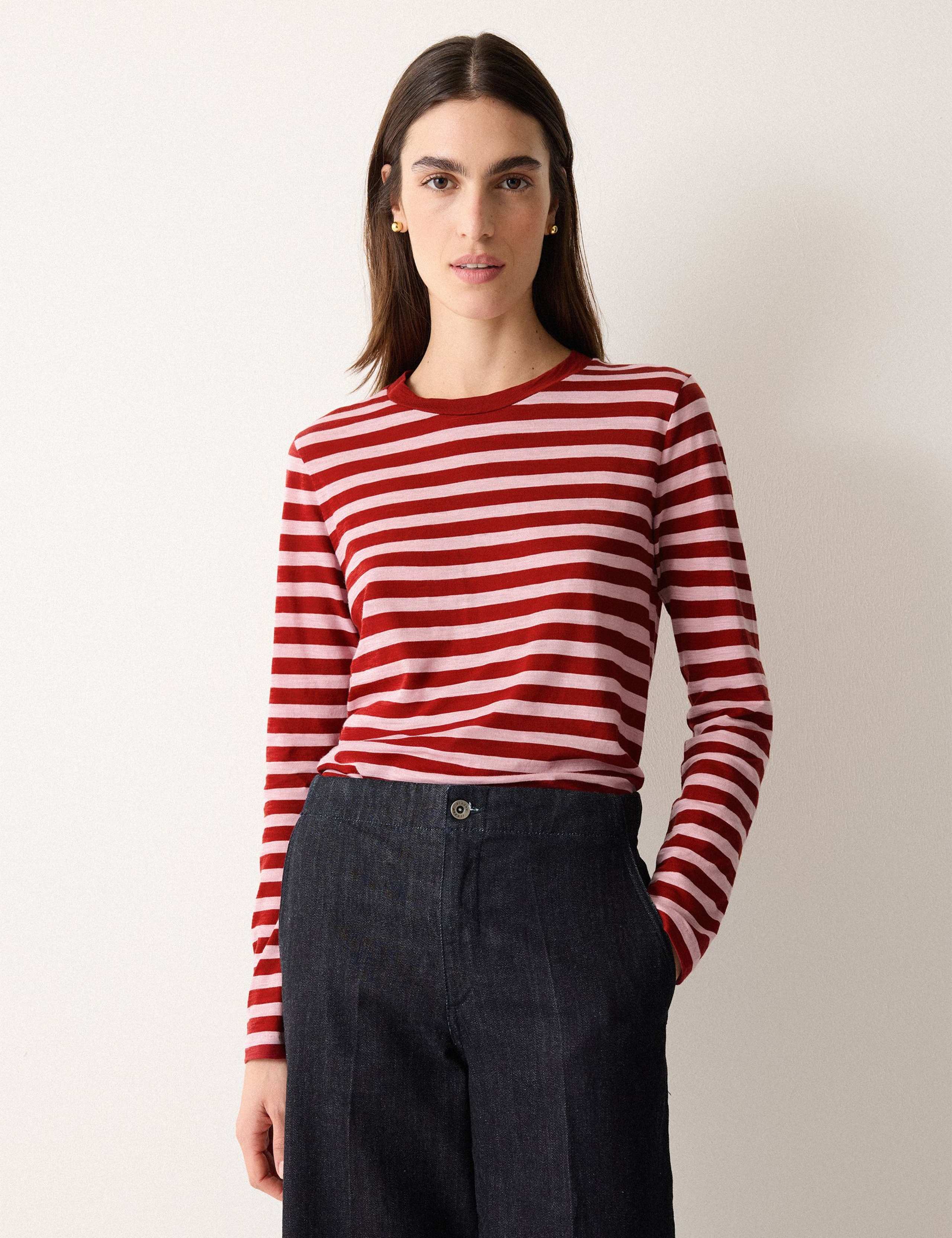 Pure Cotton Slub Striped Slim Fit Top 1 of 5