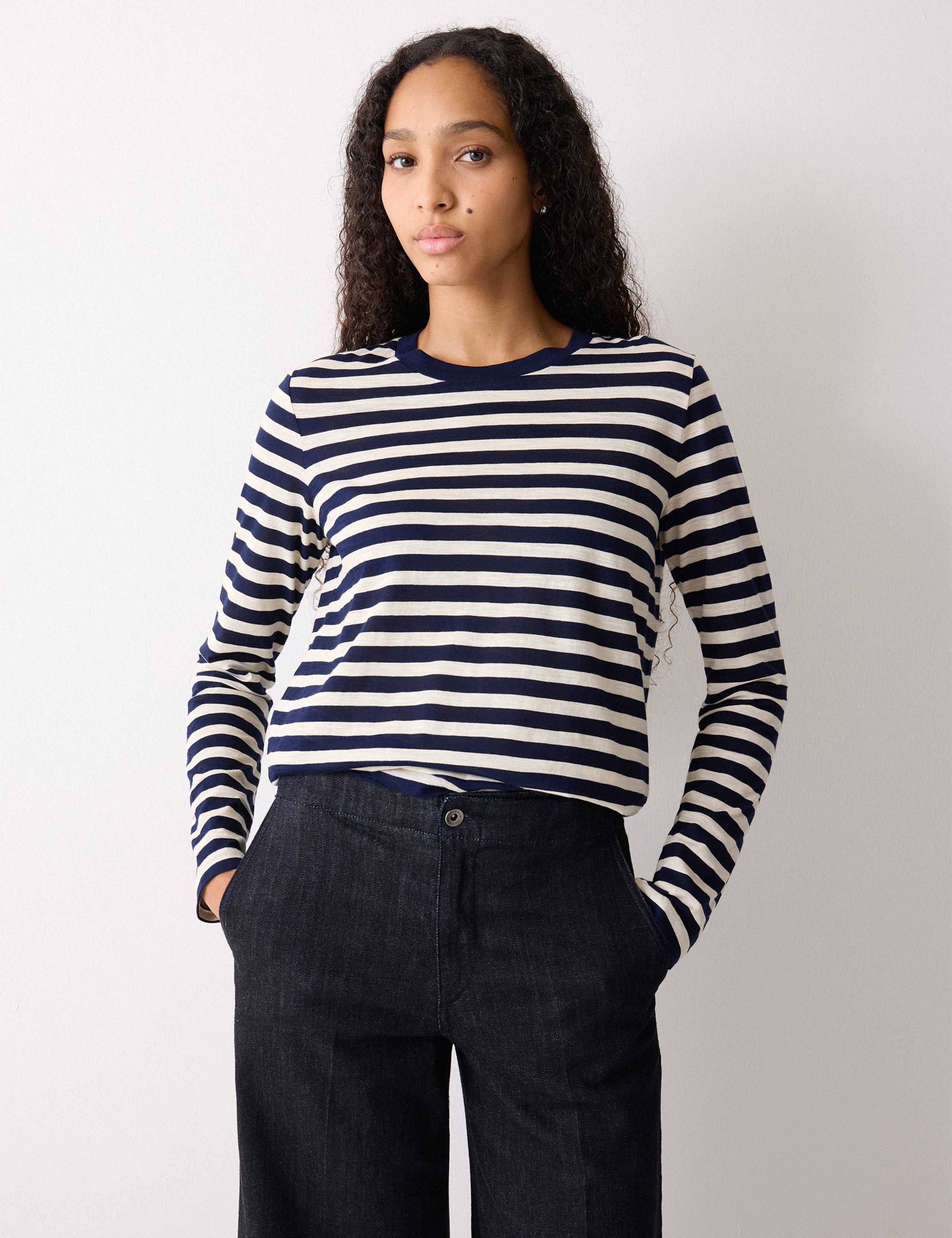 Pure Cotton Slub Striped Slim Fit Top 1 of 5