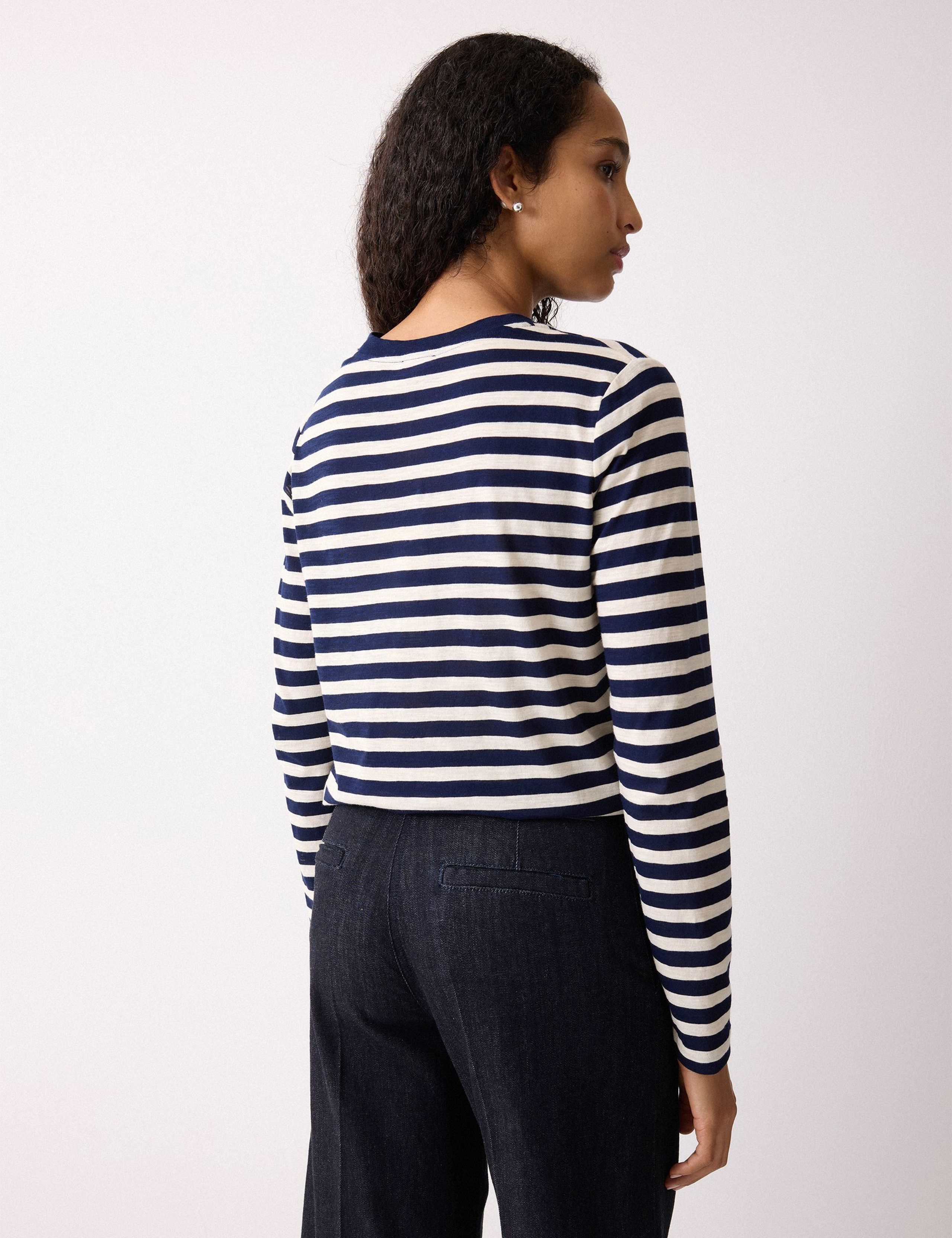 Pure Cotton Slub Striped Slim Fit Top 4 of 5
