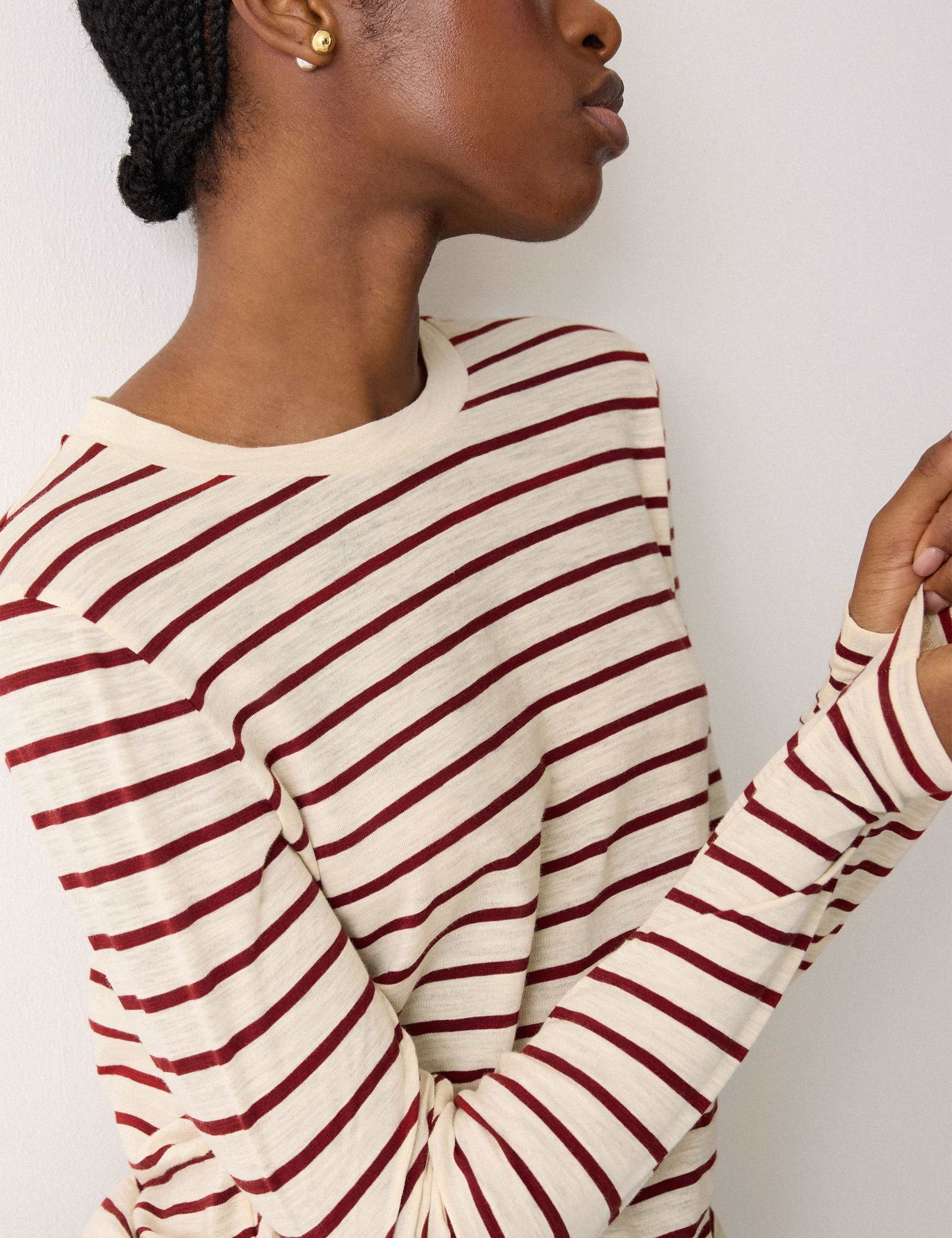 Pure Cotton Slub Striped Slim Fit Top 3 of 5