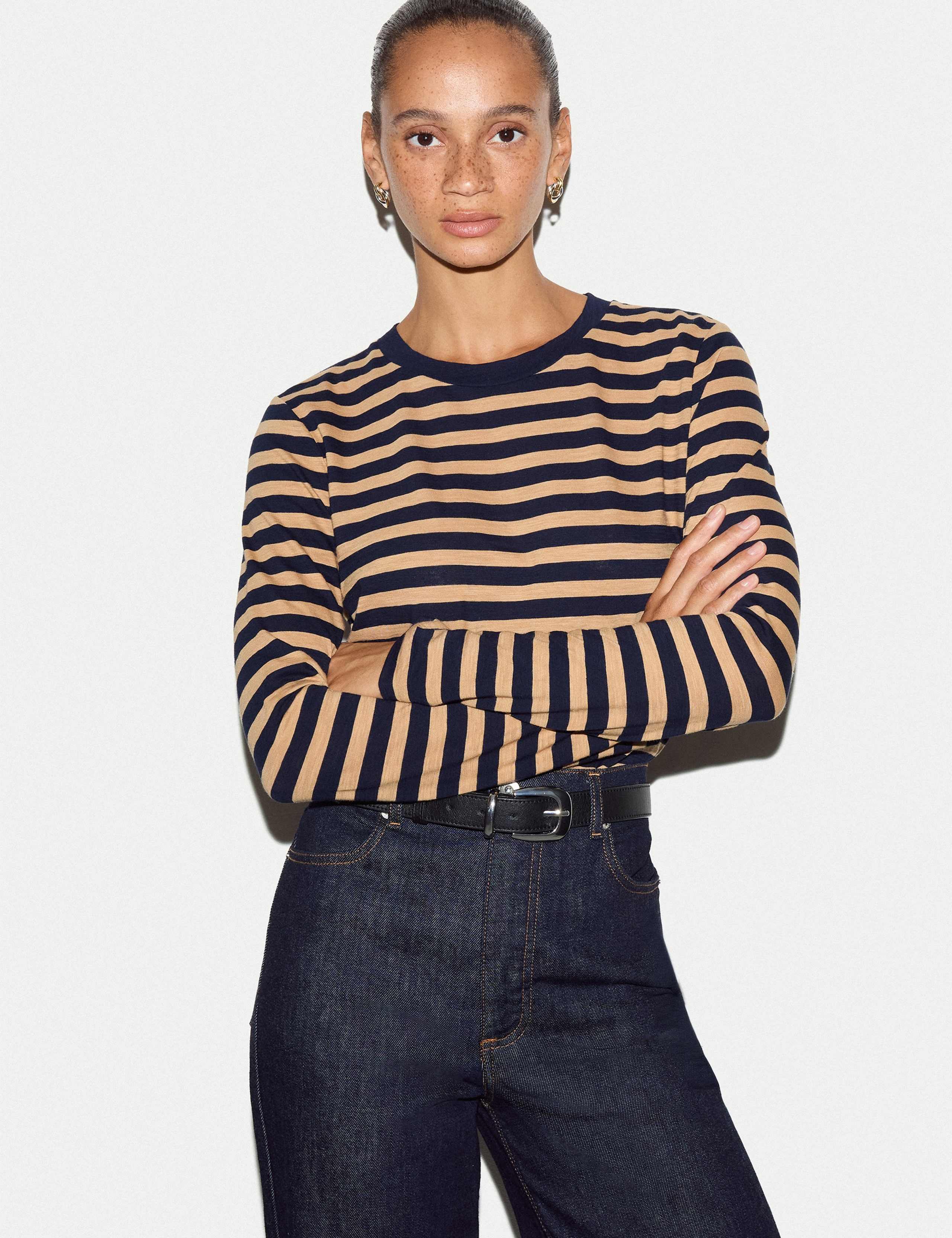 Pure Cotton Slub Striped Slim Fit Top 1 of 5