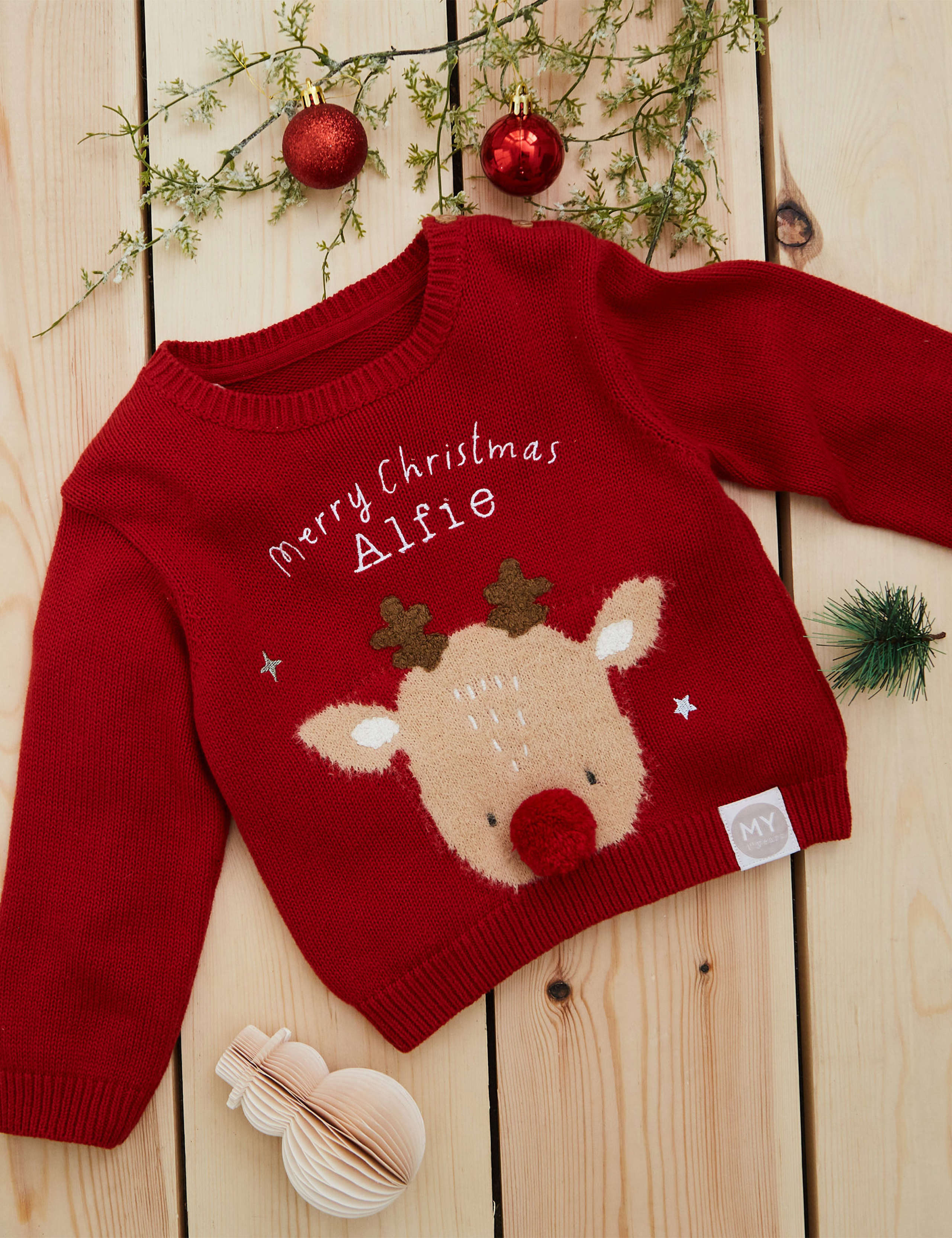 Personalised Reindeer Christmas Jumper (6 Mths-5 Yrs) 1 of 4
