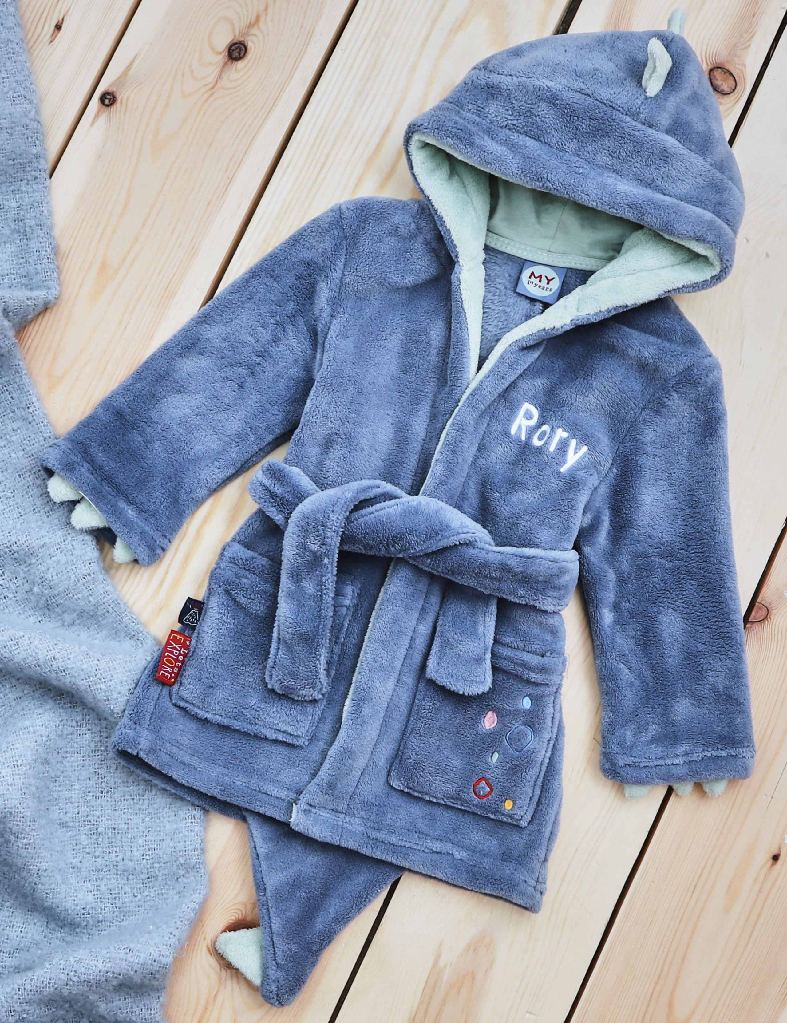 Personalised Dinosaur Fleece Dressing Gown (0 Mths-7 Yrs) 2 of 5