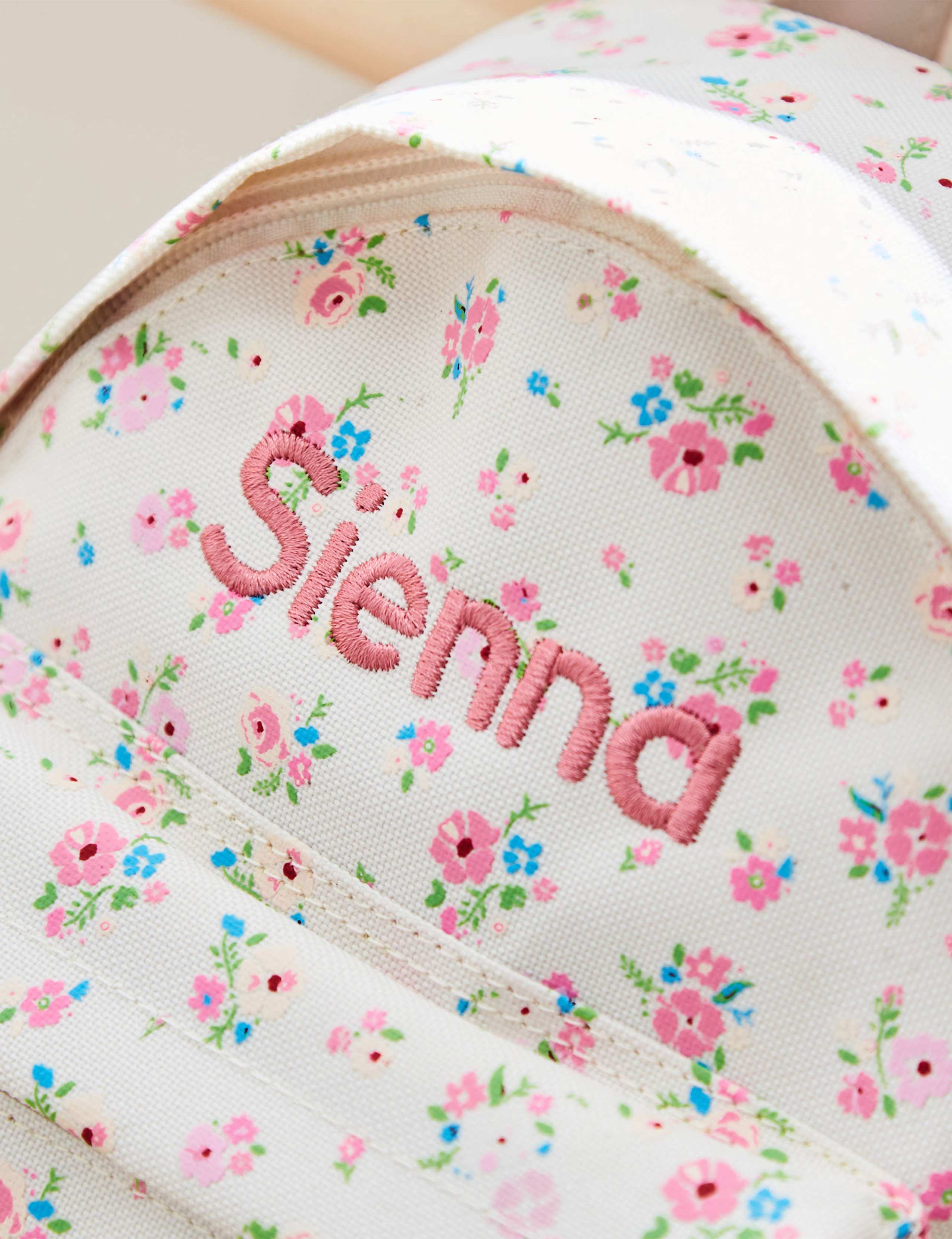 Personalised Floral Kids Backpack - Any Name, Pink Canvas, Back To School Bag