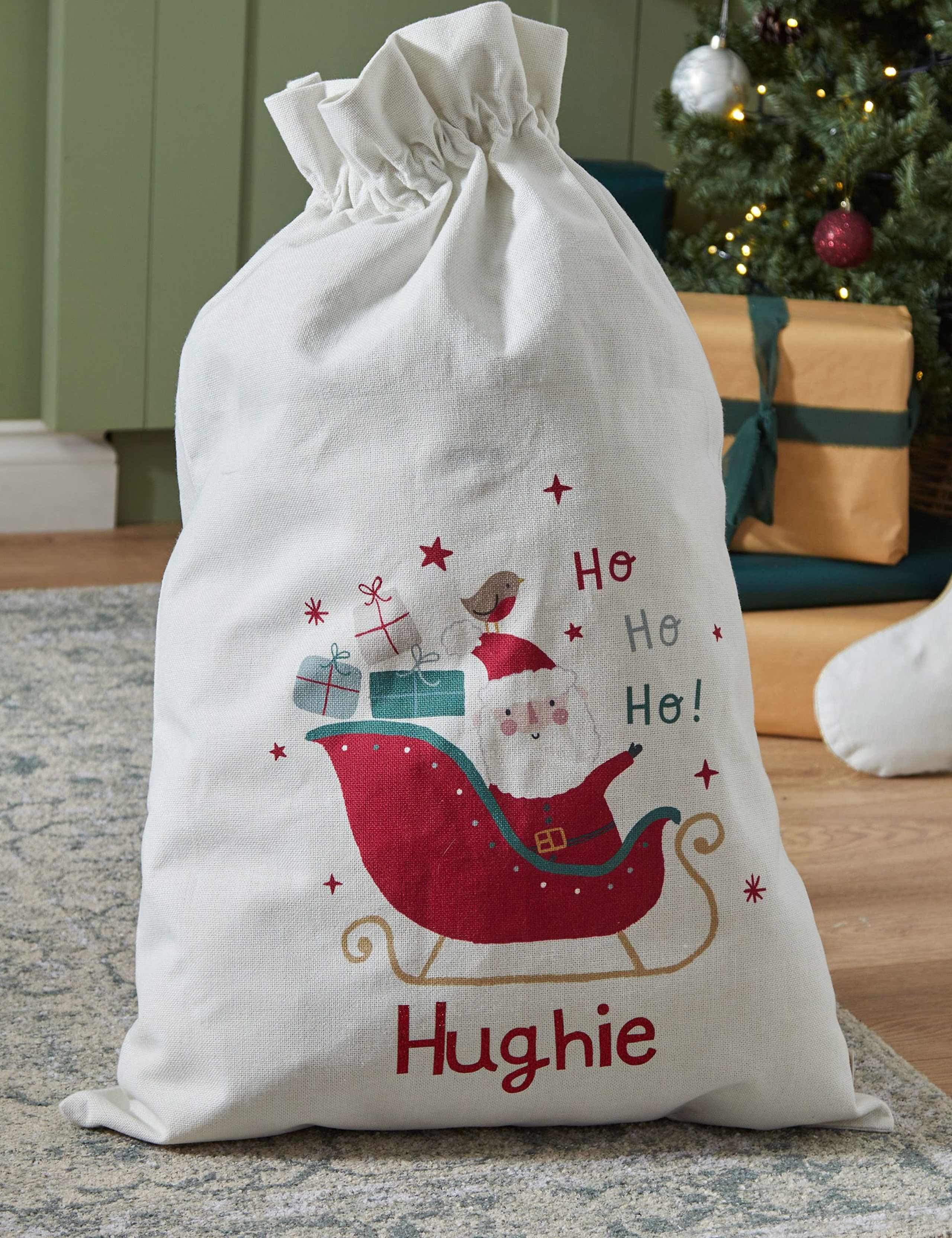 Personalised Santa Sleigh Cream Sack 1 of 3
