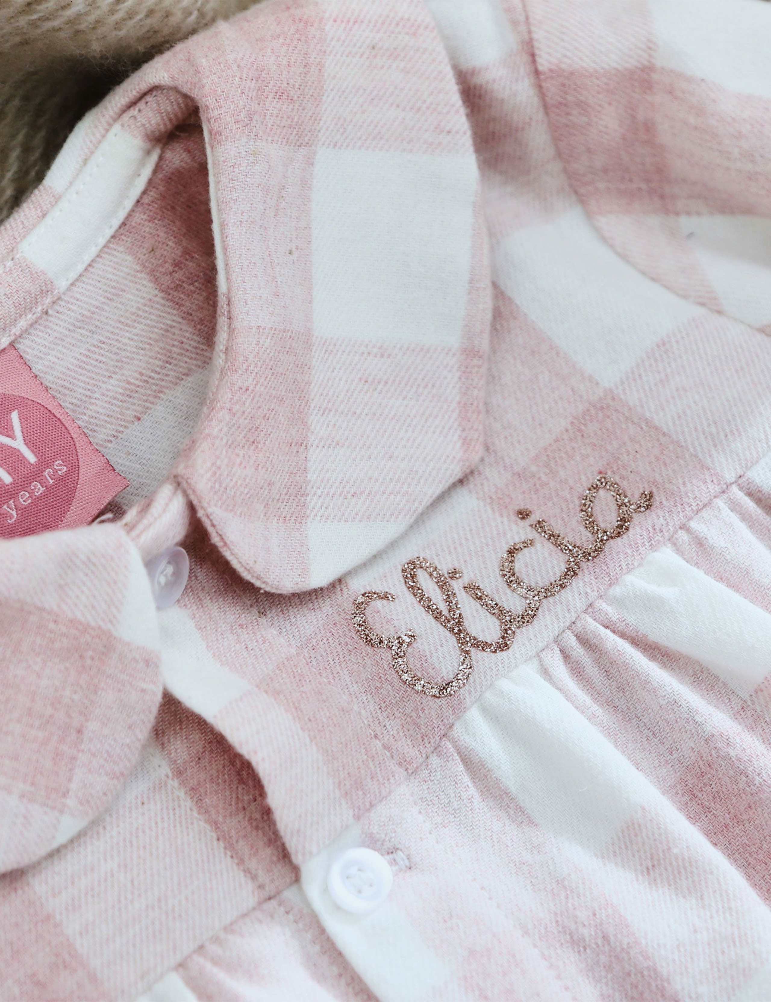 Personalised Traditional Pink Checkered Pyjama Set (0-6 Yrs) 2 of 4
