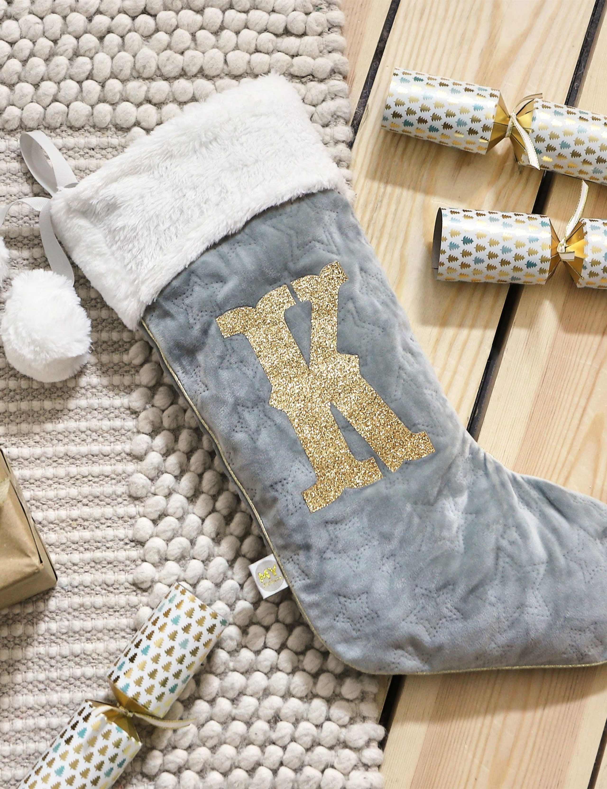 Personalised Glitter Initial Velvet Stocking 1 of 2
