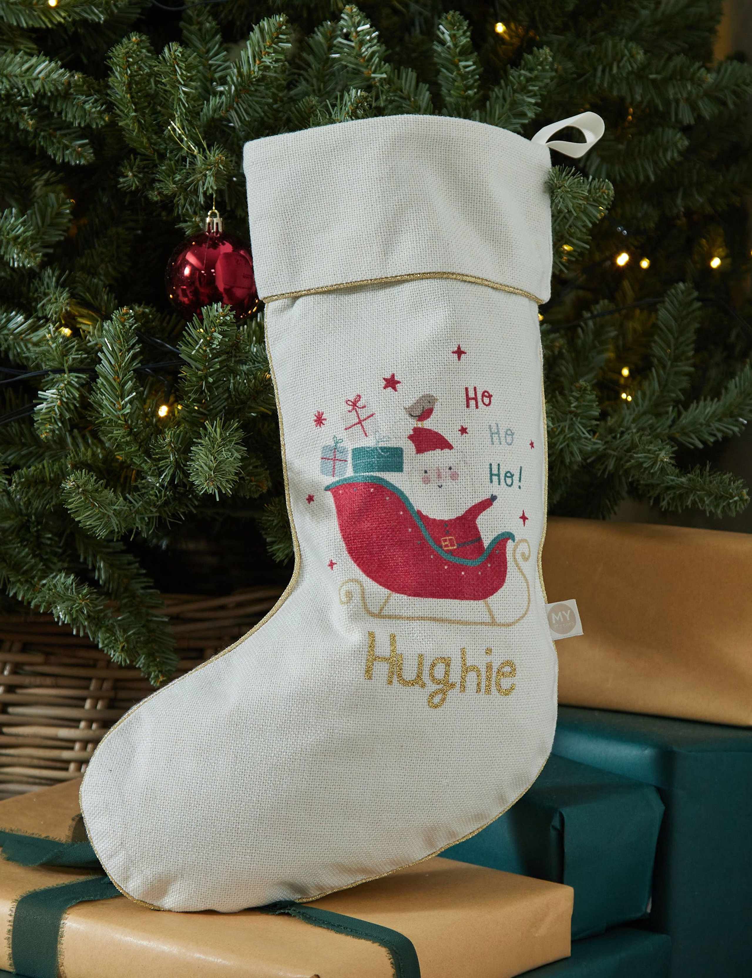 Personalised Santa Sleigh Cream Stocking 1 of 2