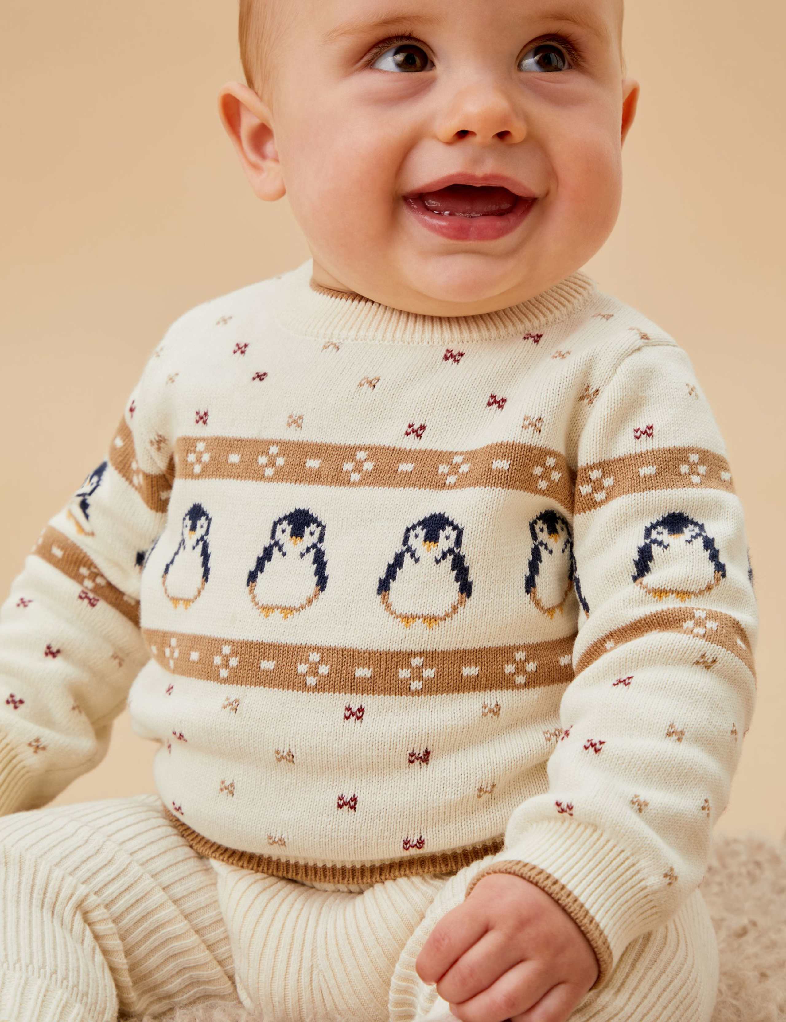 Pure Cotton Christmas Penguin Jumper (0 Mths-4 Yrs) 1 of 6