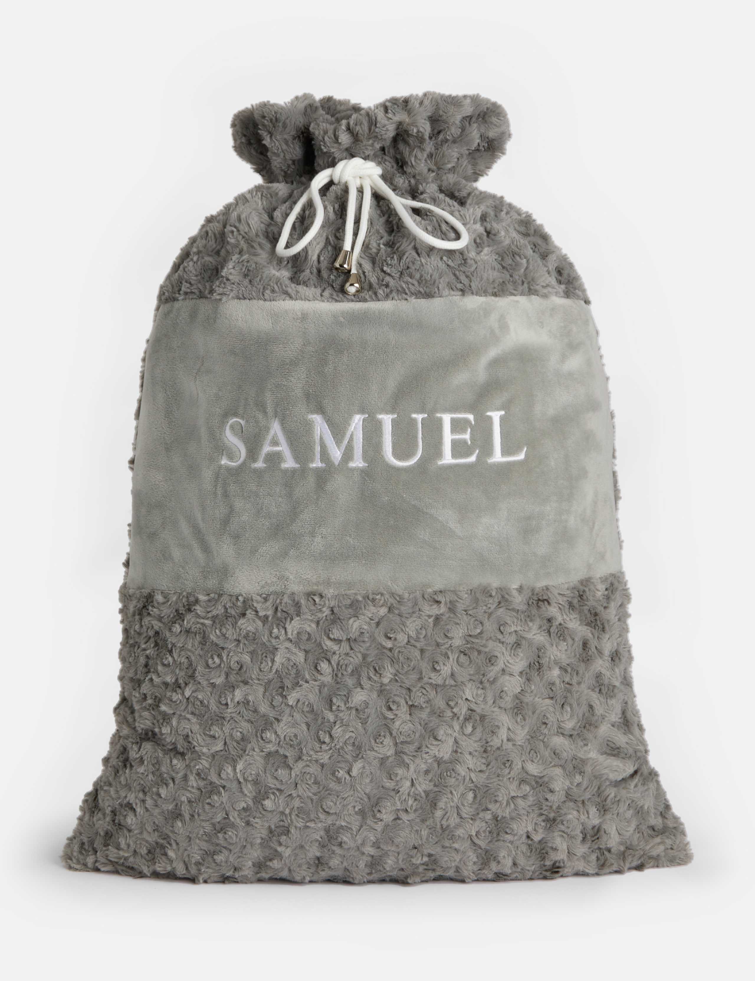 Personalised Name Grey Plush Santa Sack by Dollymix 1 of 3