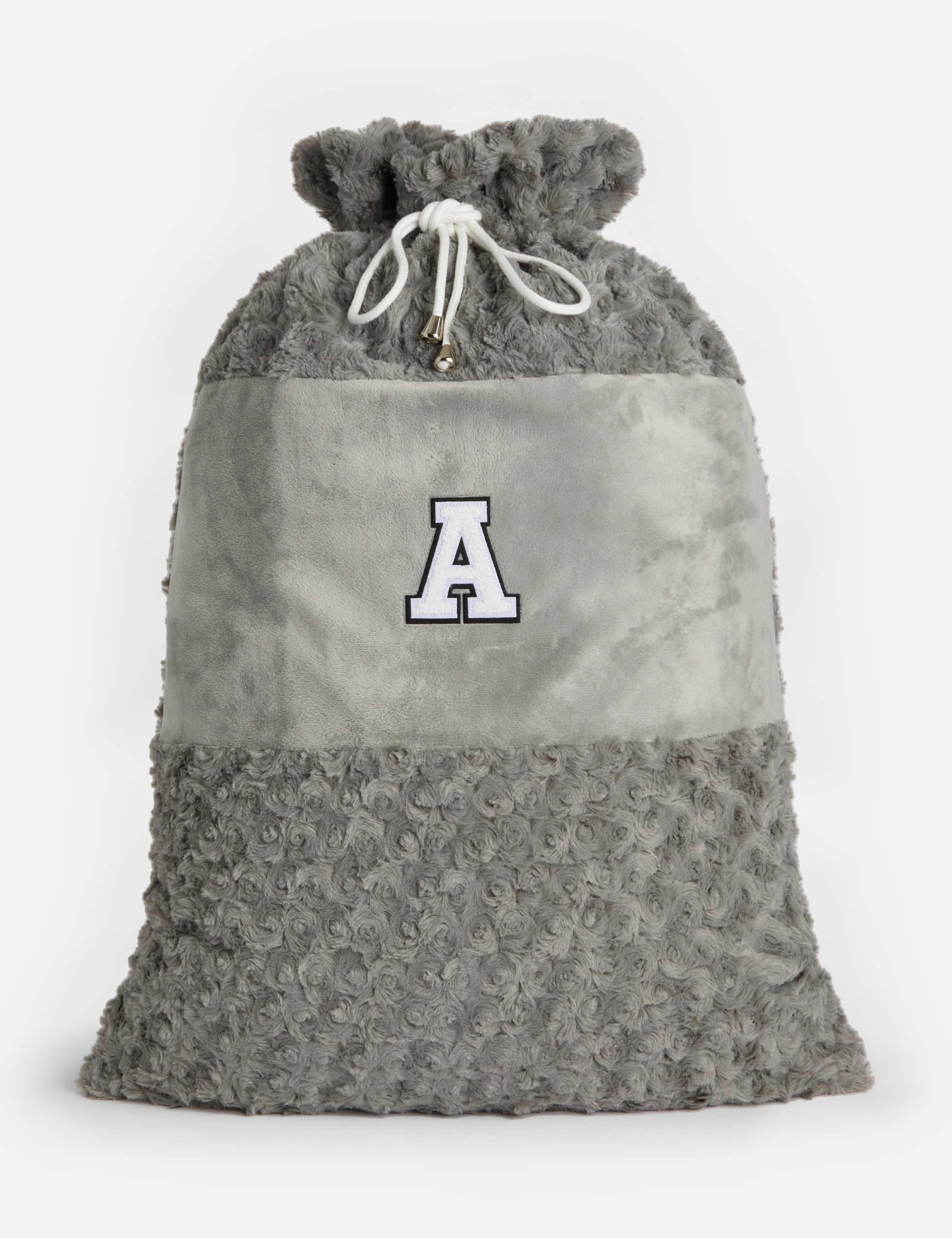 Personalised Letter Grey Plush Santa Sack by Alphabet 1 of 3