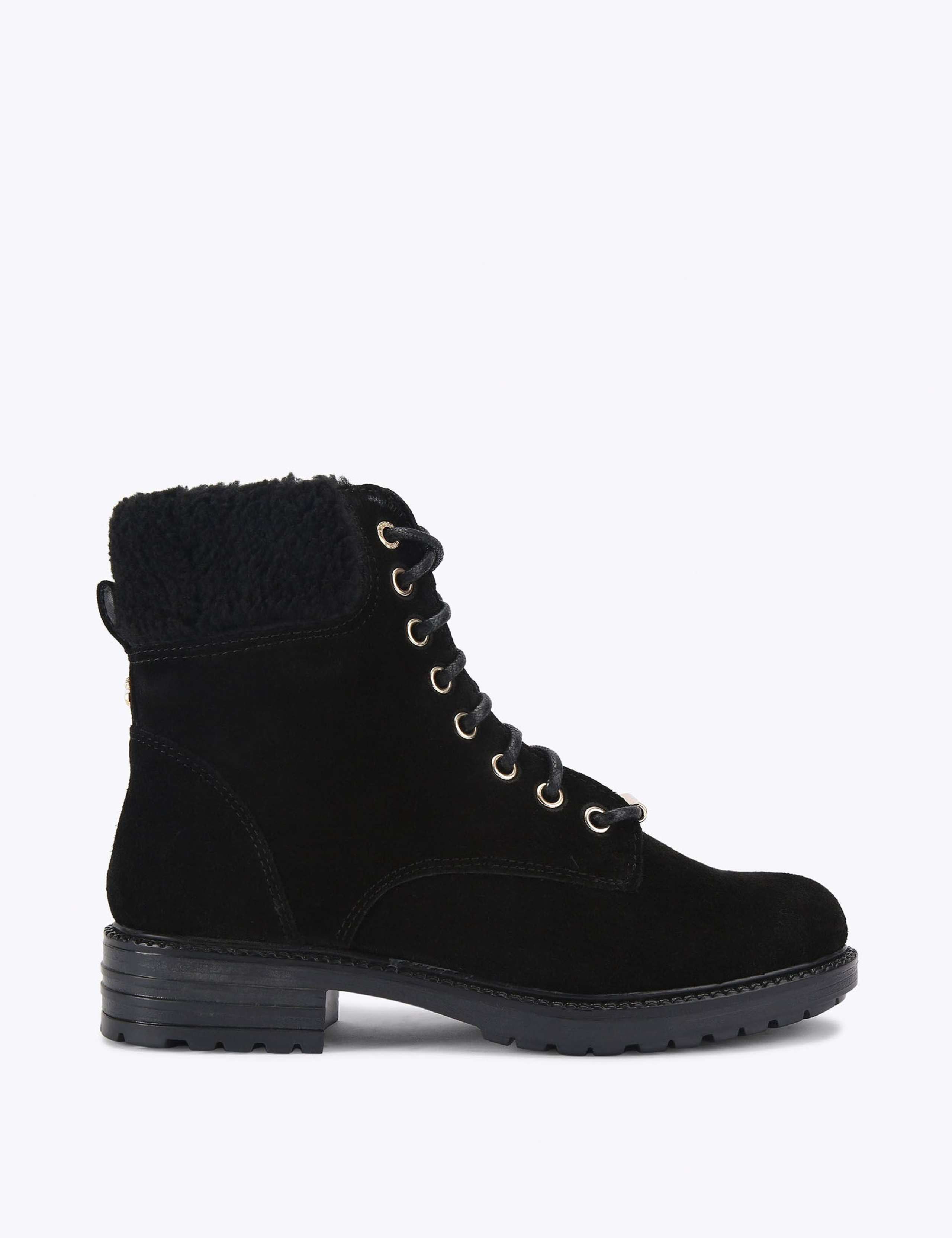 Suede Faux Fur Trim Lace Up Ankle Boots 1 of 4