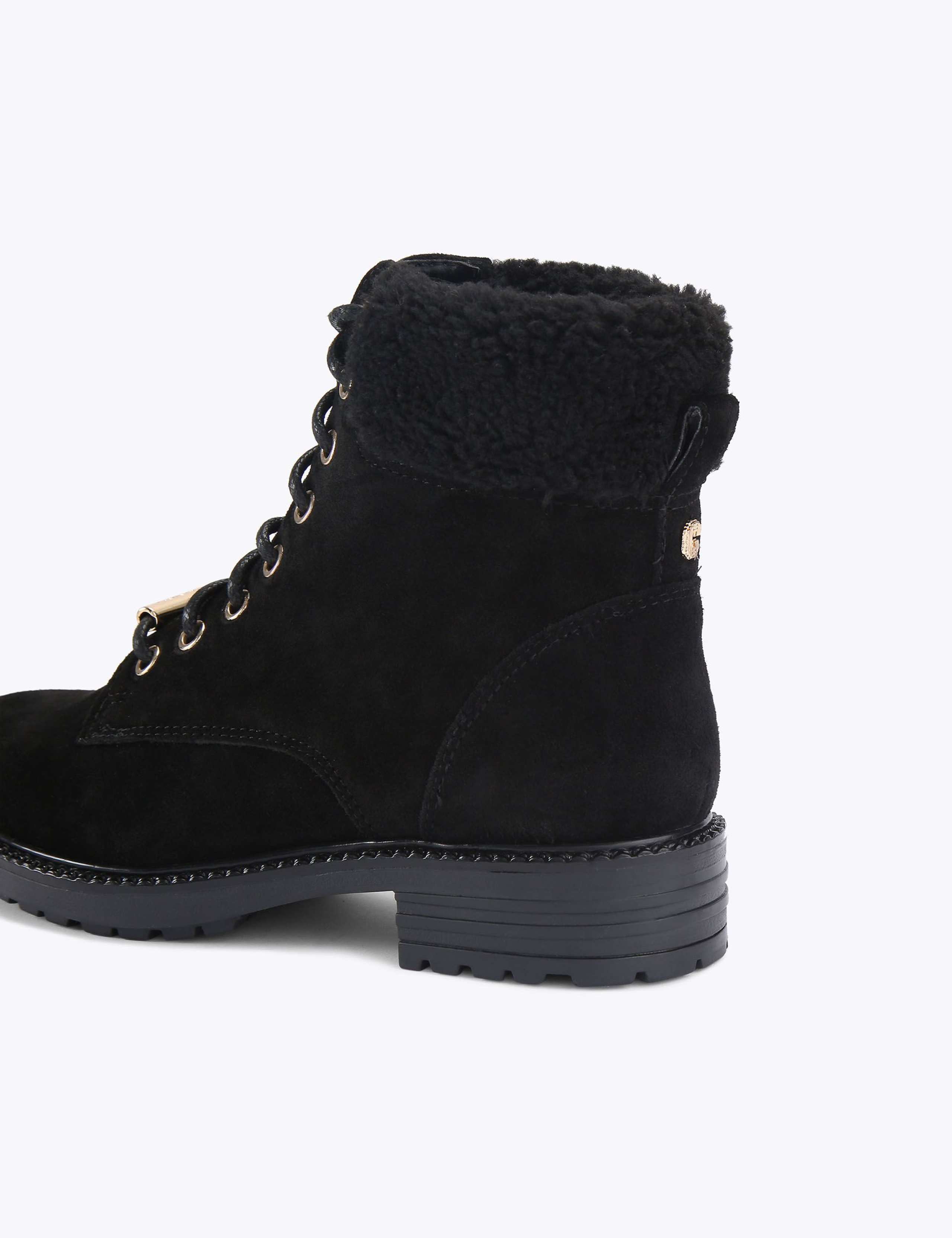 Suede Faux Fur Trim Lace Up Ankle Boots 2 of 4