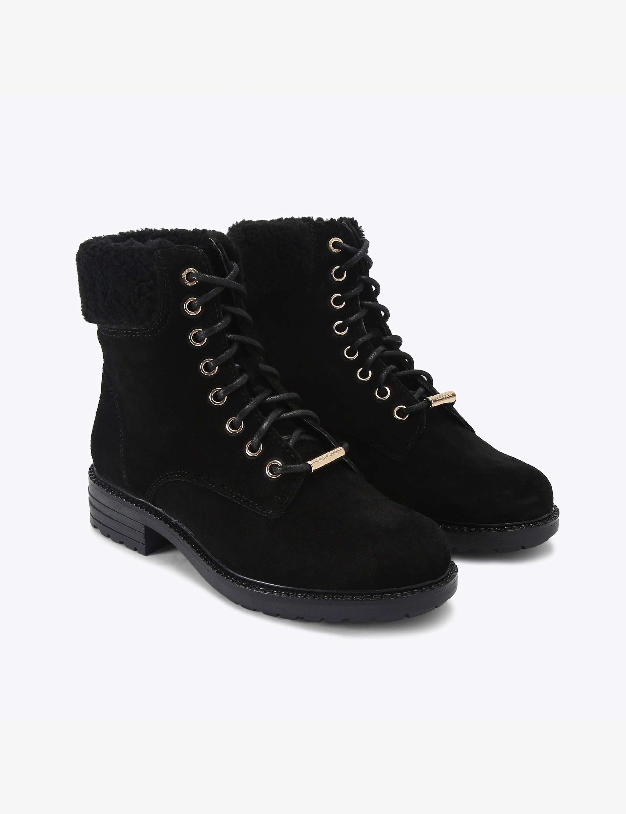 Suede Faux Fur Trim Lace Up Ankle Boots 3 of 4