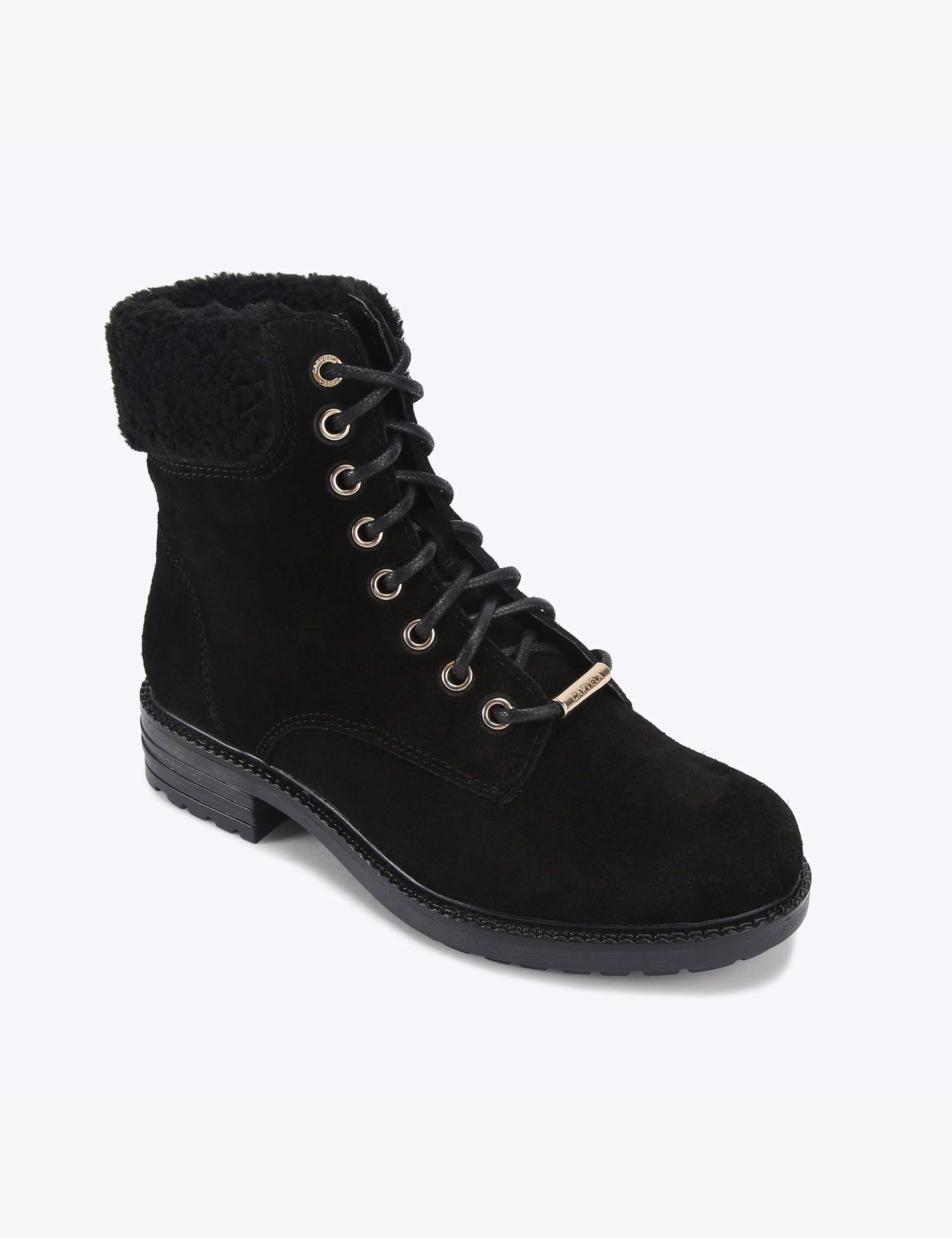 Suede Faux Fur Trim Lace Up Ankle Boots 4 of 4