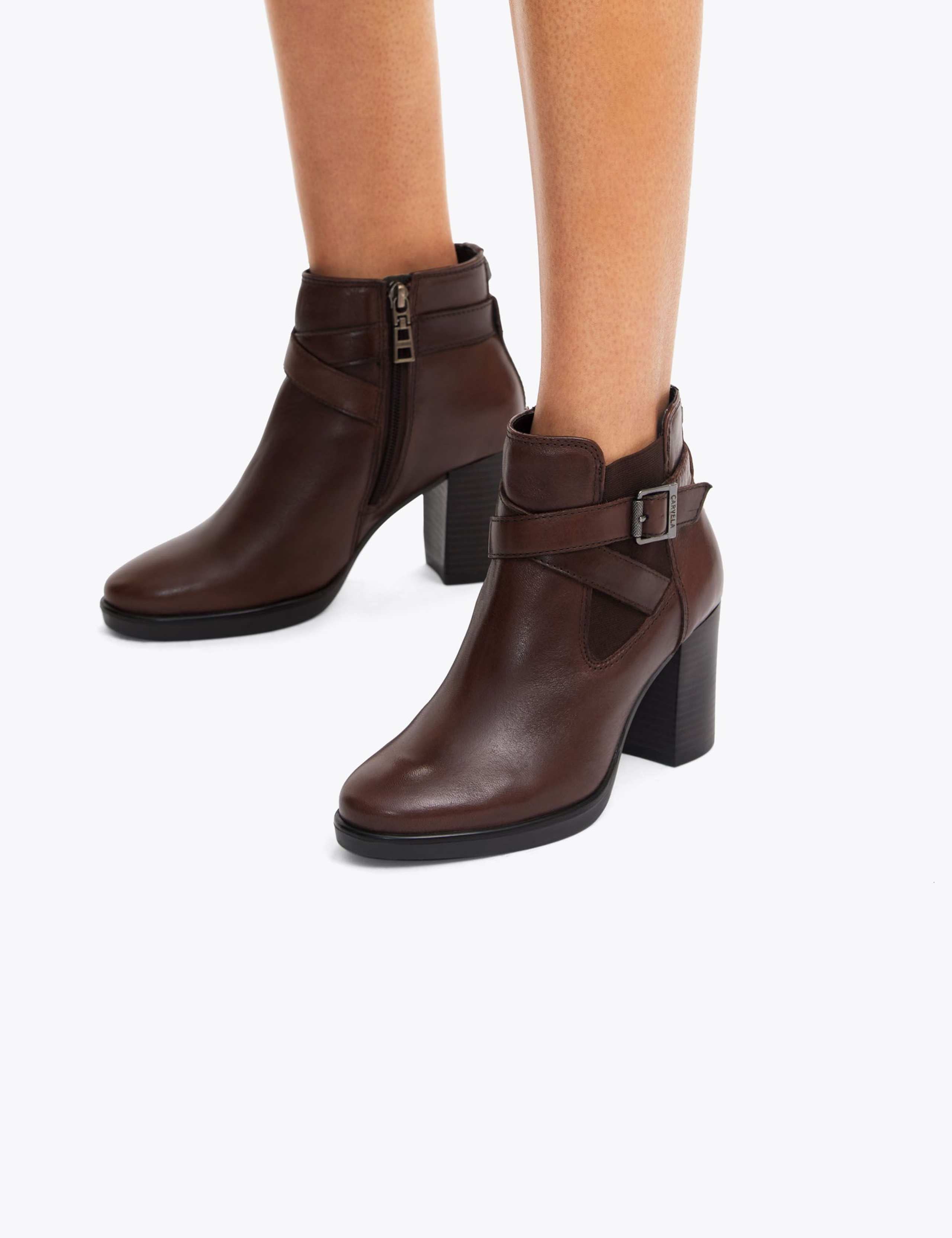 Leather Strap Detail Block Heel Ankle Boots 2 of 5
