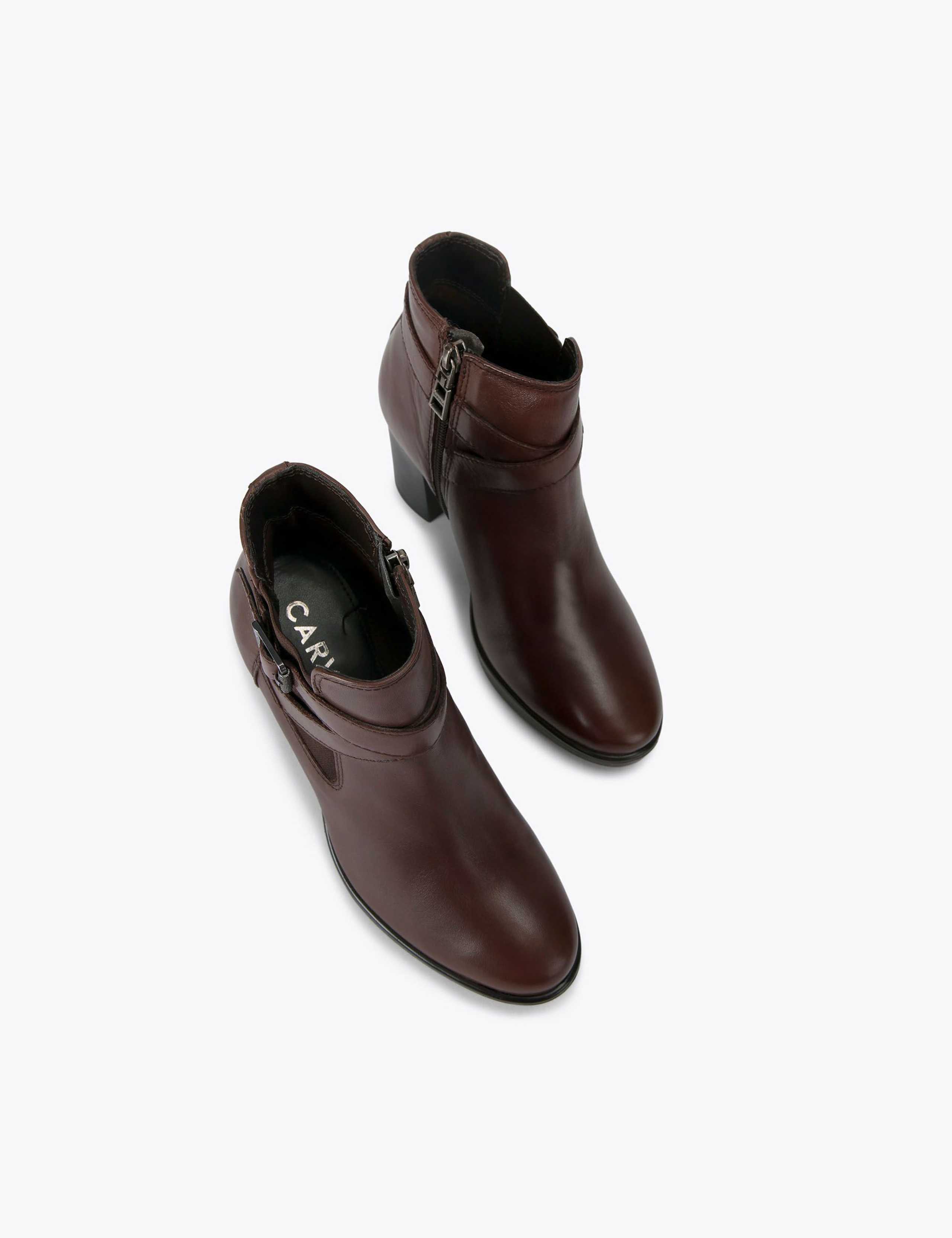 Leather Strap Detail Block Heel Ankle Boots 3 of 5