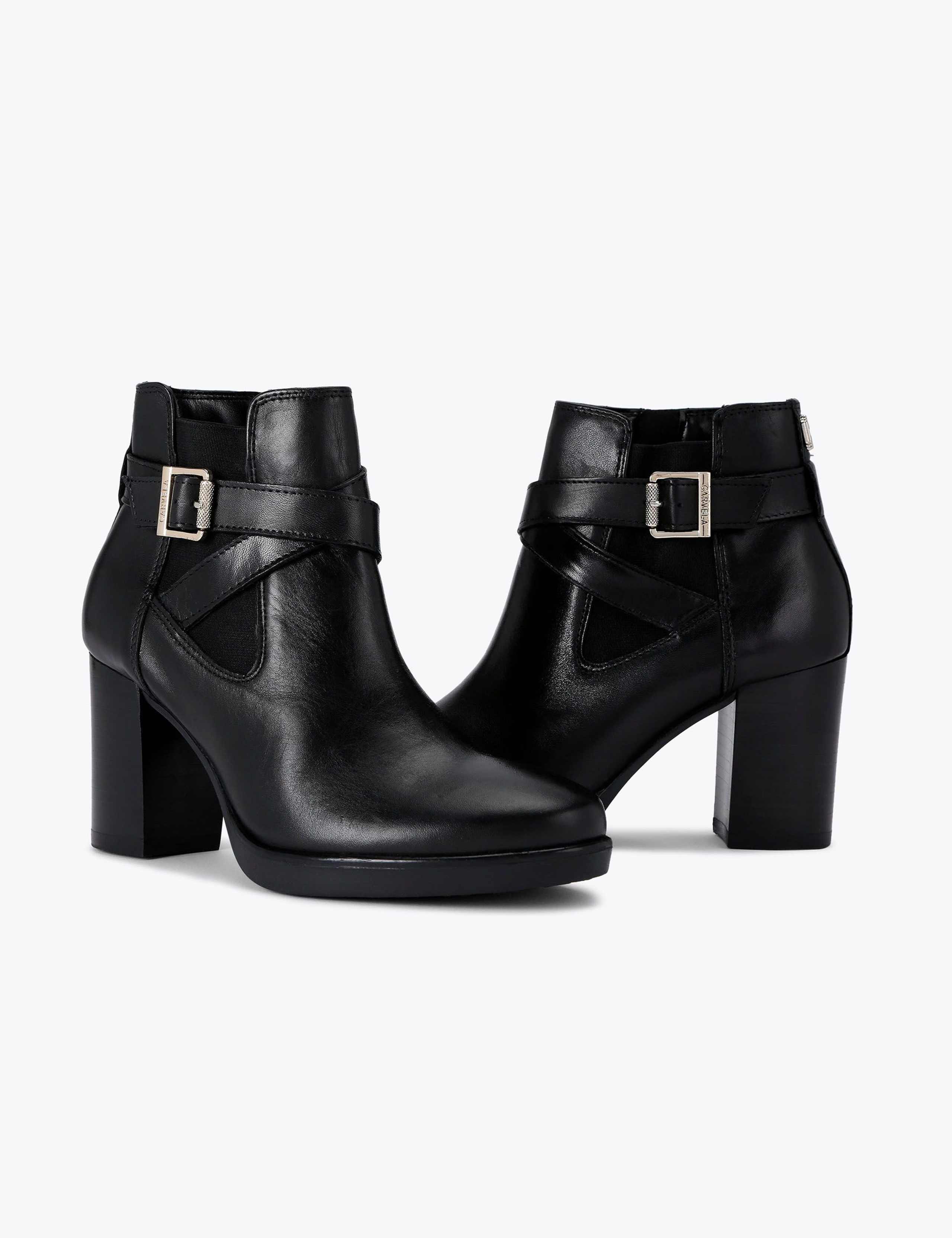 Leather Strap Detail Block Heel Ankle Boots 4 of 5