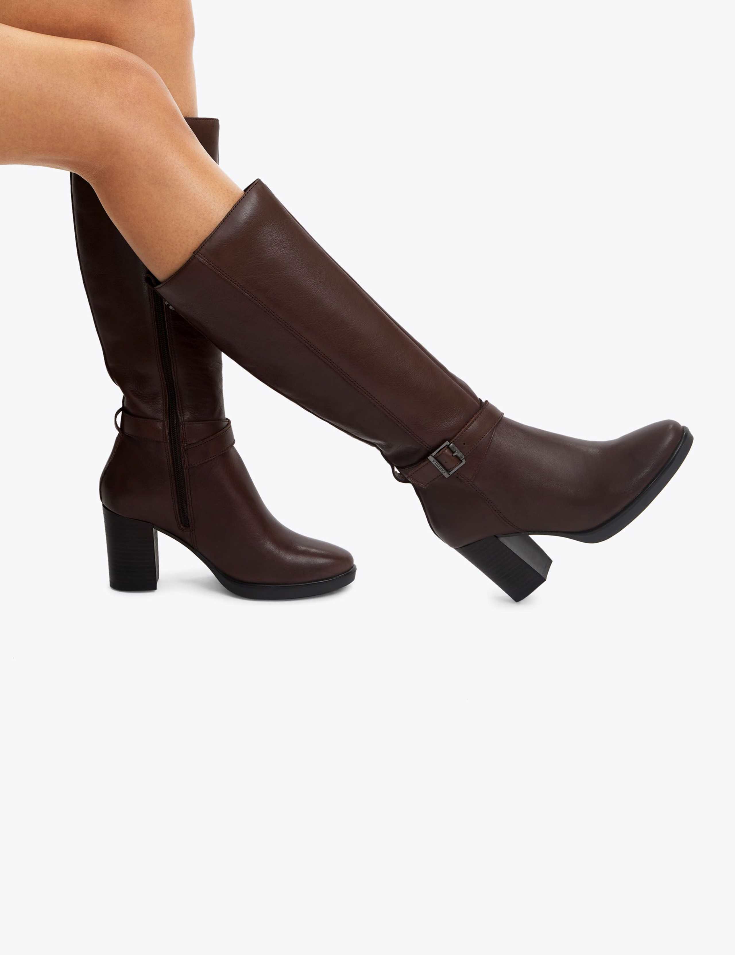 Leather Block Heel Knee High Boots 2 of 5