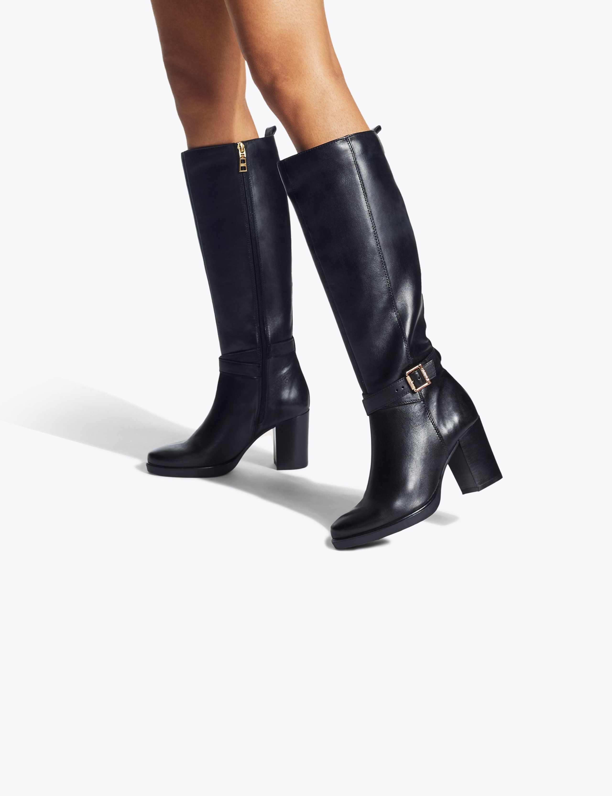 Leather Block Heel Knee High Boots 2 of 5
