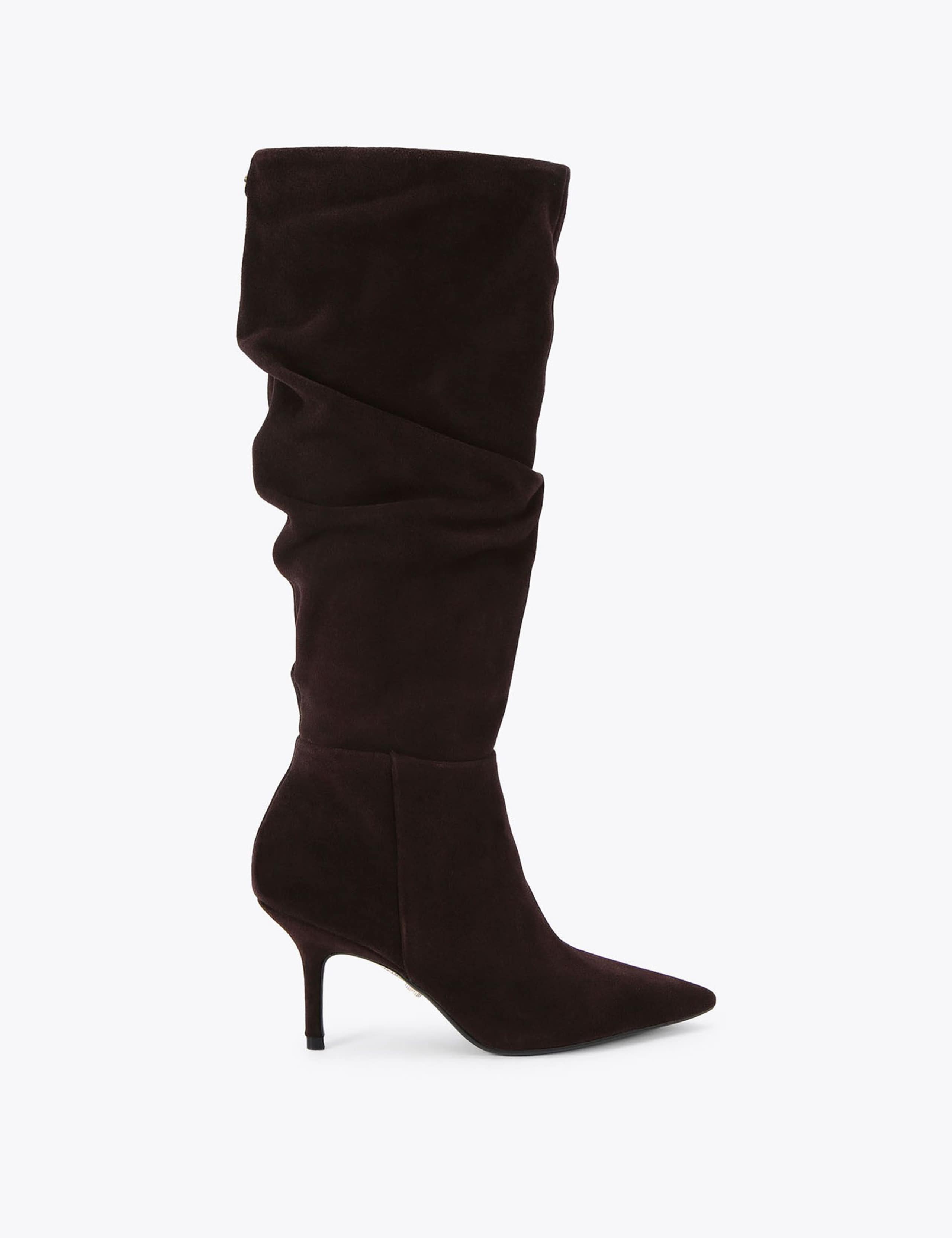 Suede Stiletto Heel Slouch Knee High Boots 1 of 5