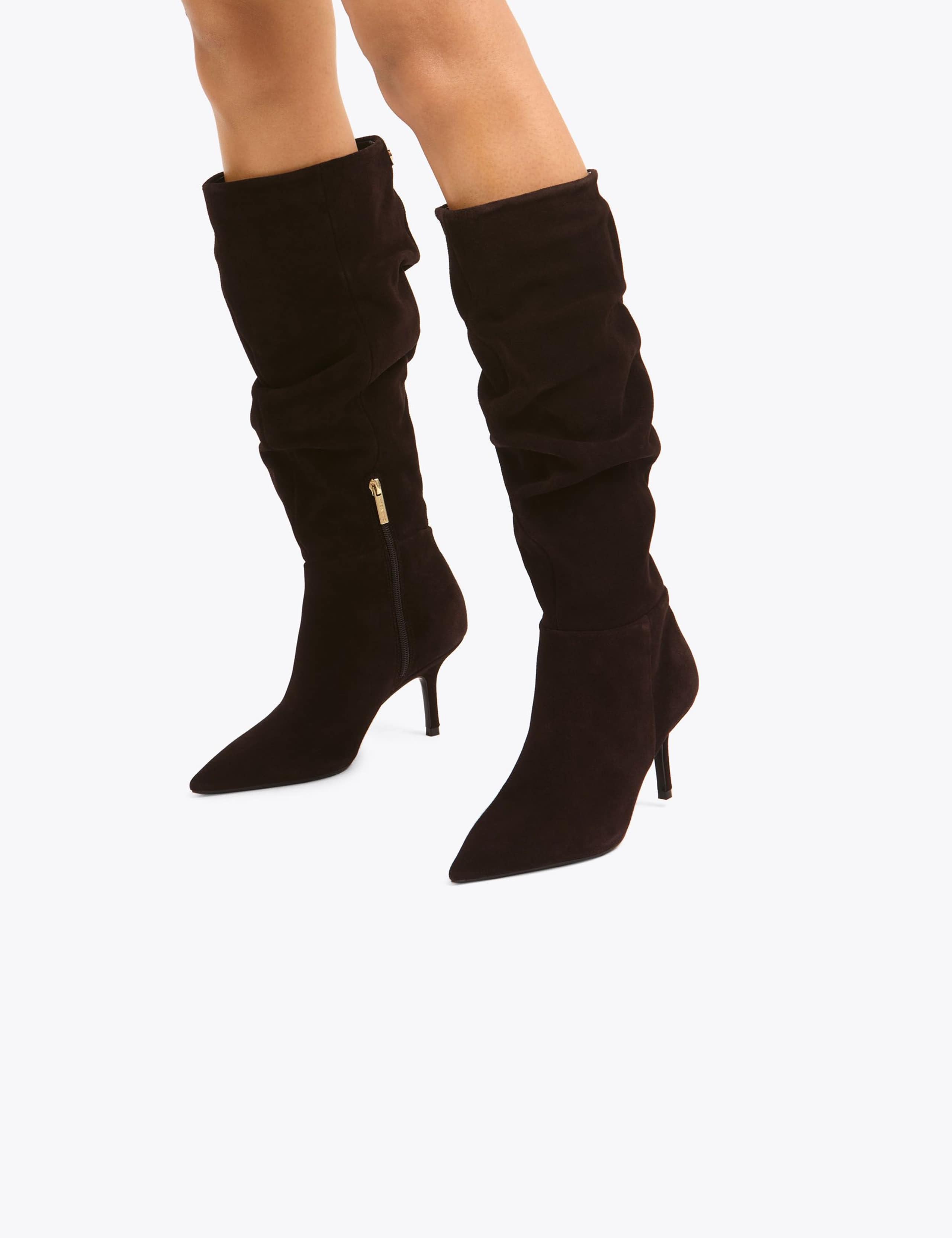 Suede Stiletto Heel Slouch Knee High Boots 3 of 5