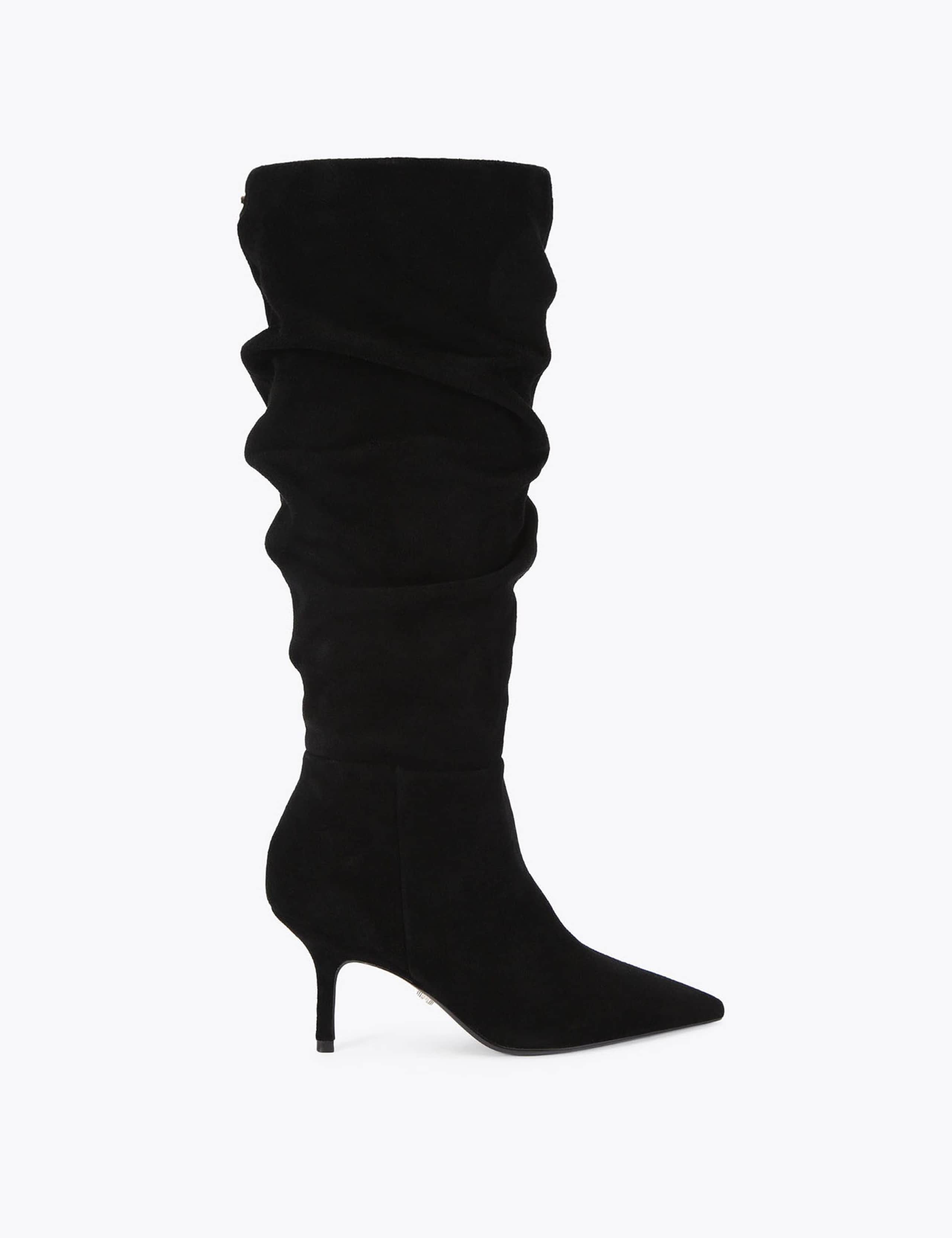 Suede Stiletto Heel Slouch Knee High Boots 1 of 5
