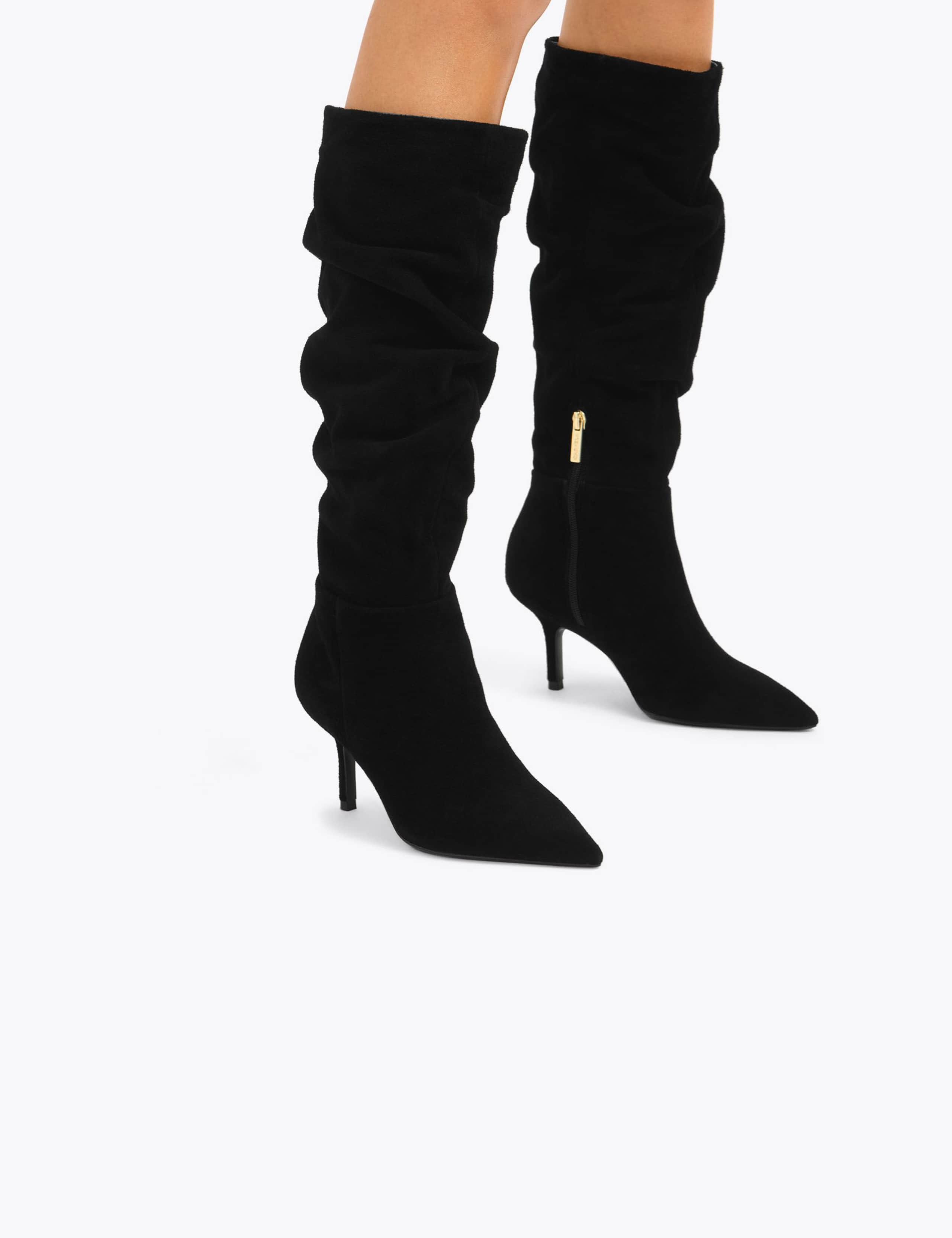 Suede Stiletto Heel Slouch Knee High Boots 2 of 5