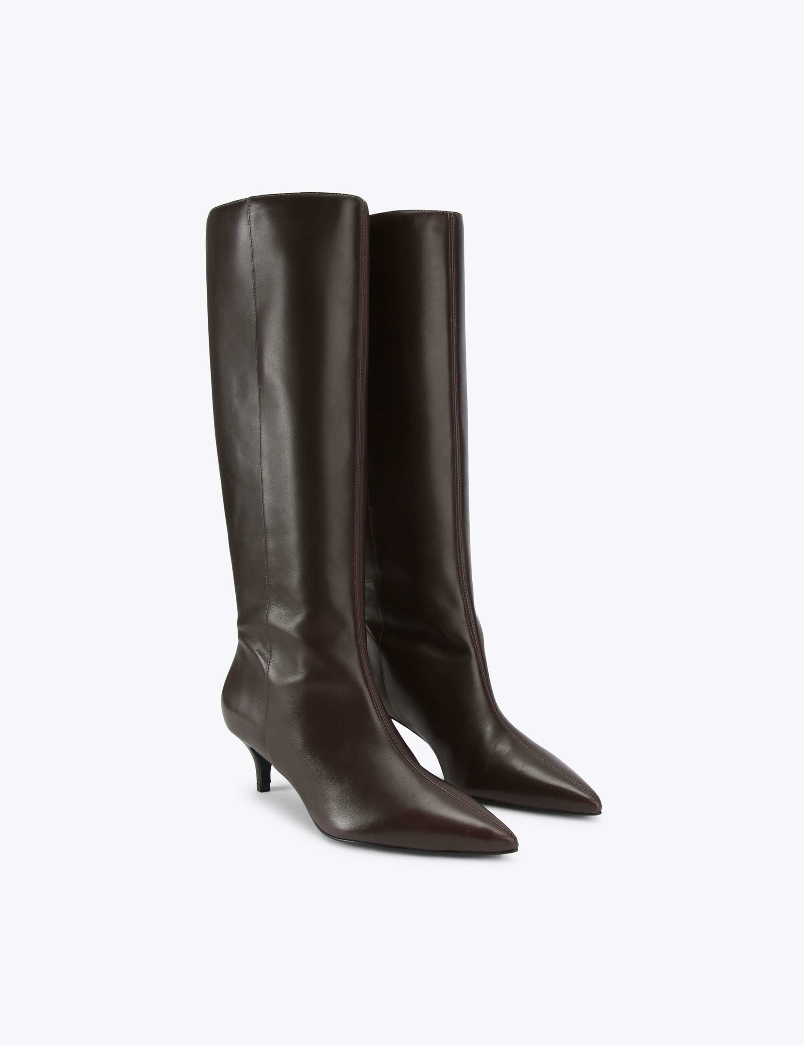 Leather Kitten Heel Knee High Boots 2 of 4