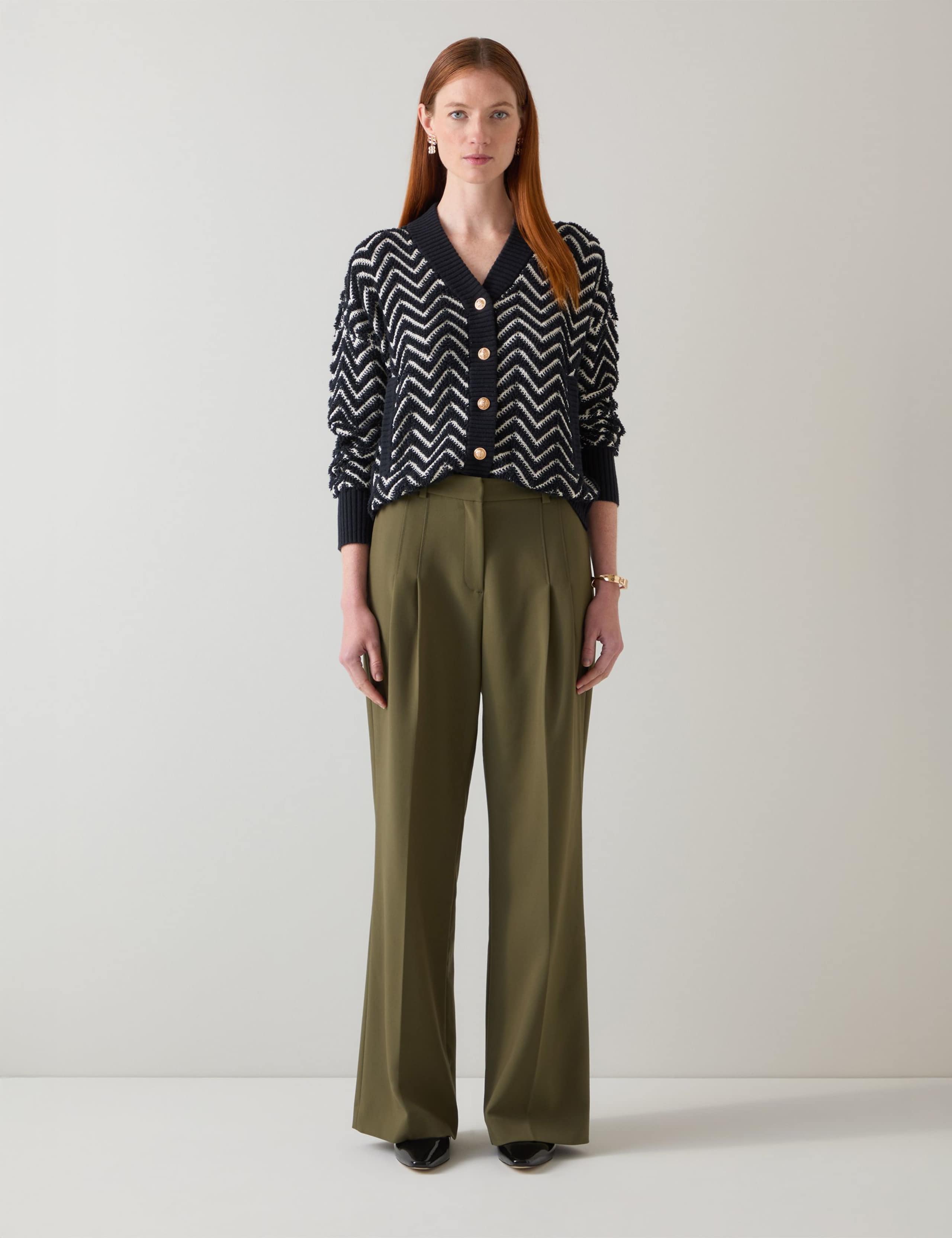 Merino Wool Blend Textured V-Neck Cardigan 3 of 4