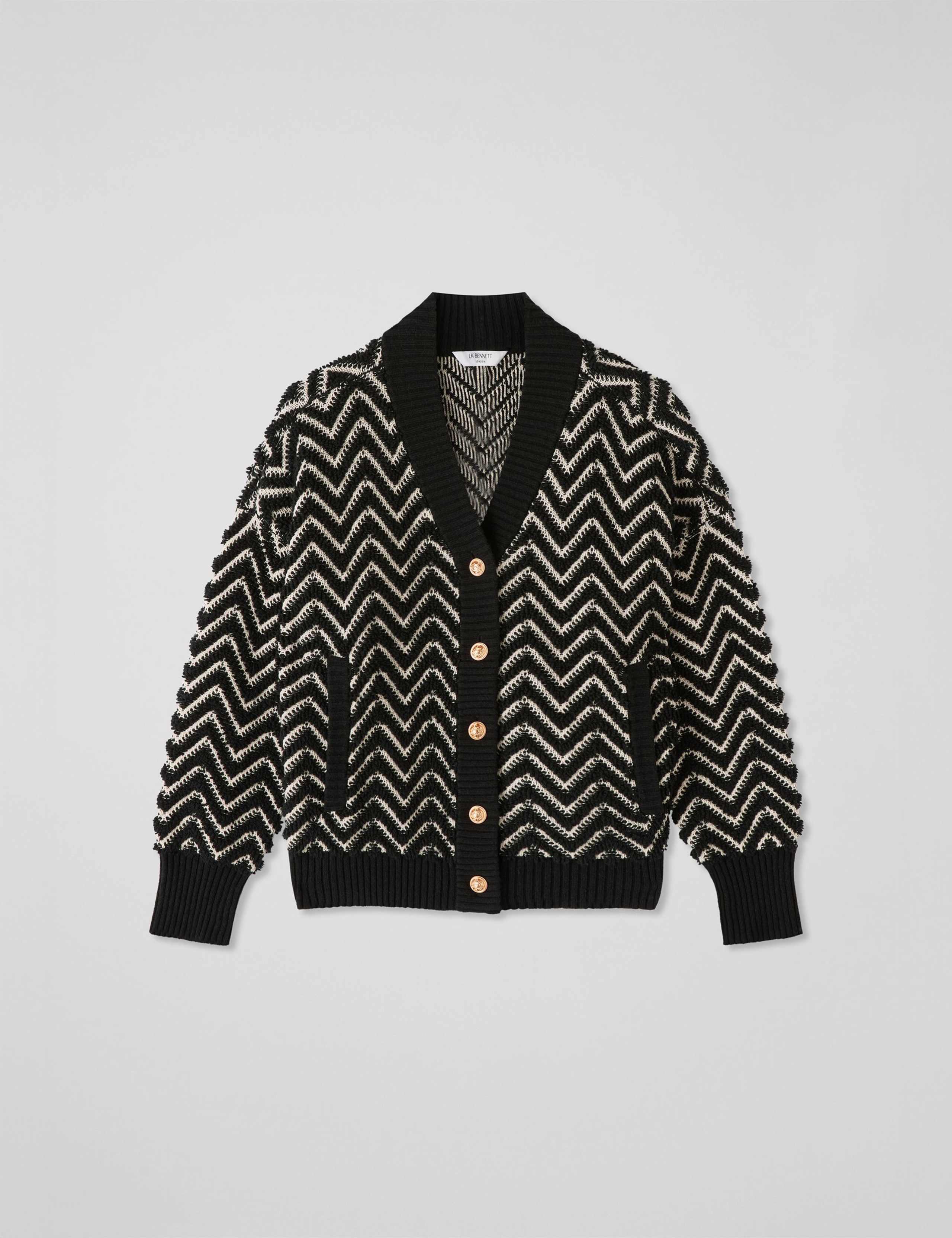 Merino Wool Blend Textured V-Neck Cardigan 2 of 4