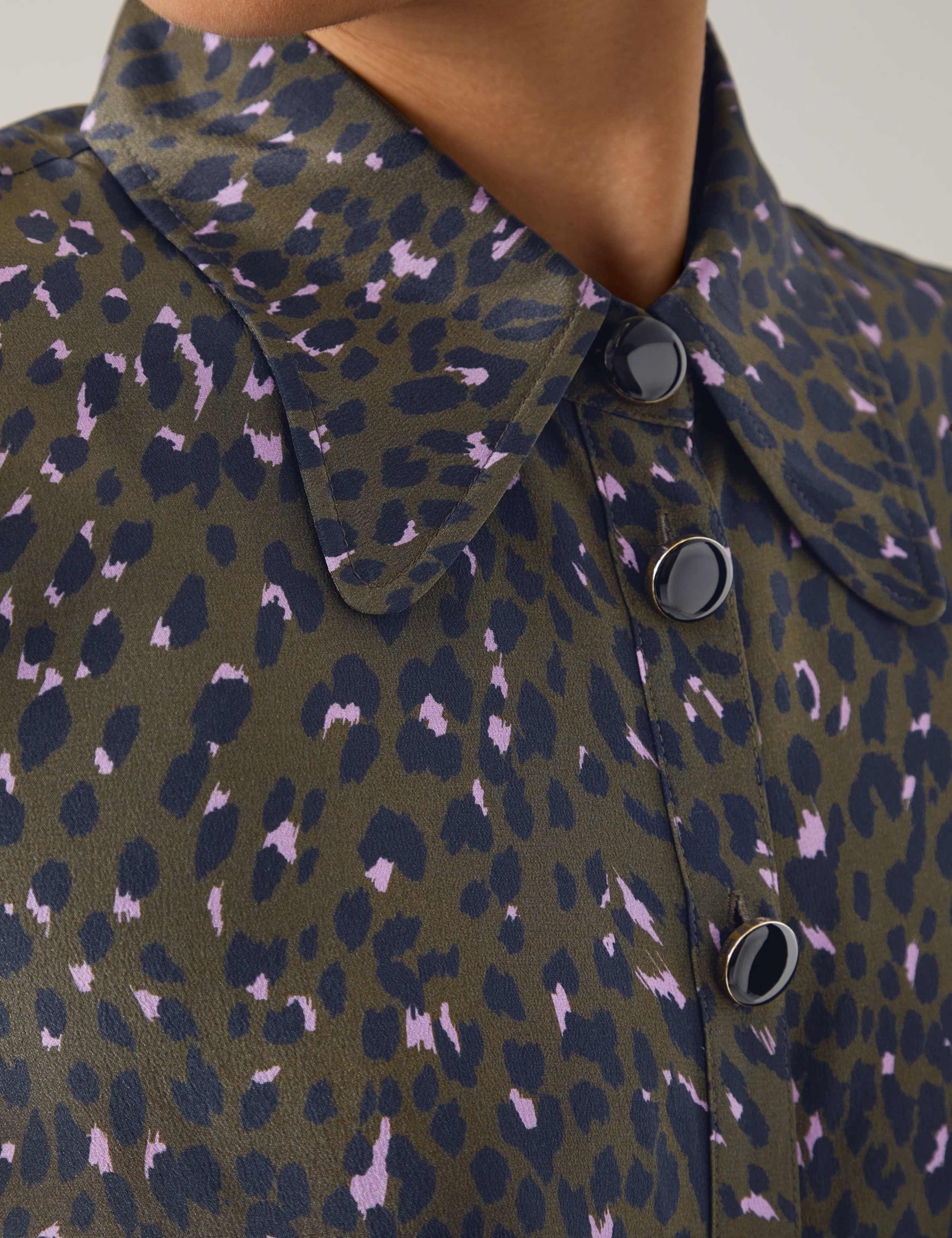 Pure Silk Leopard Print Collared Blouse 4 of 4