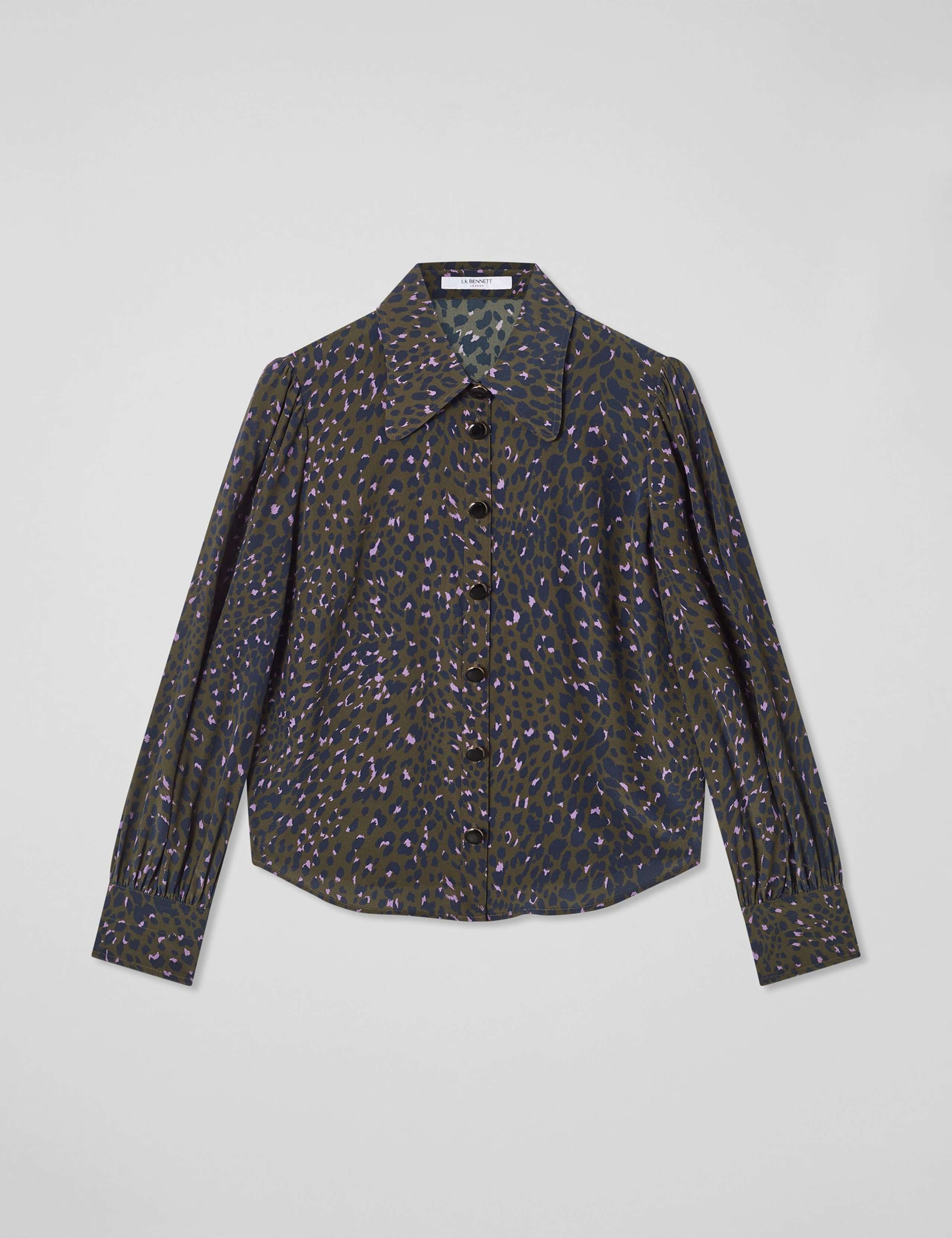 Silk Animal Print Blouson Sleeve Blouse 2 of 4