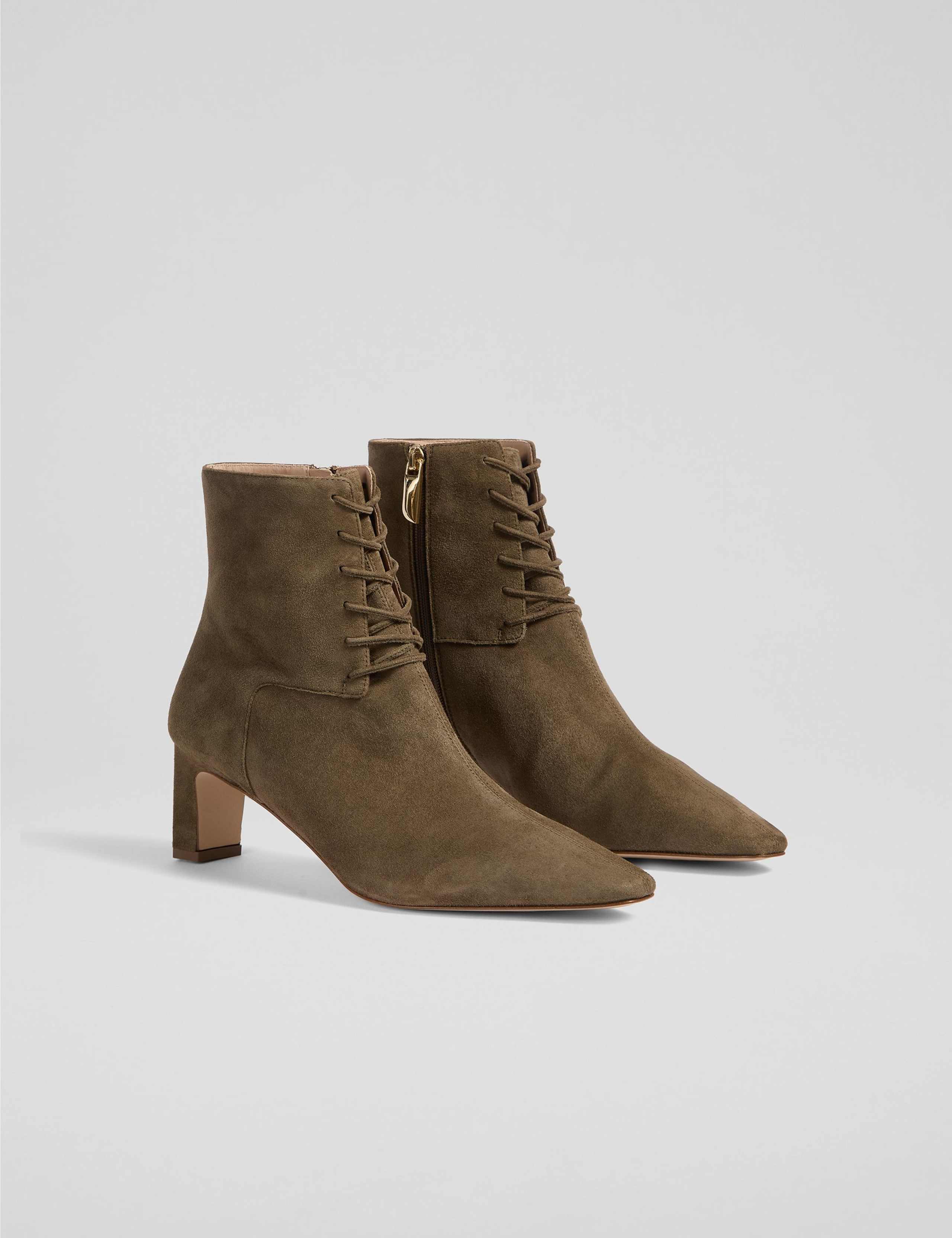 Suede Lace Up Block Heel Pointed Ankle Boots 2 of 5