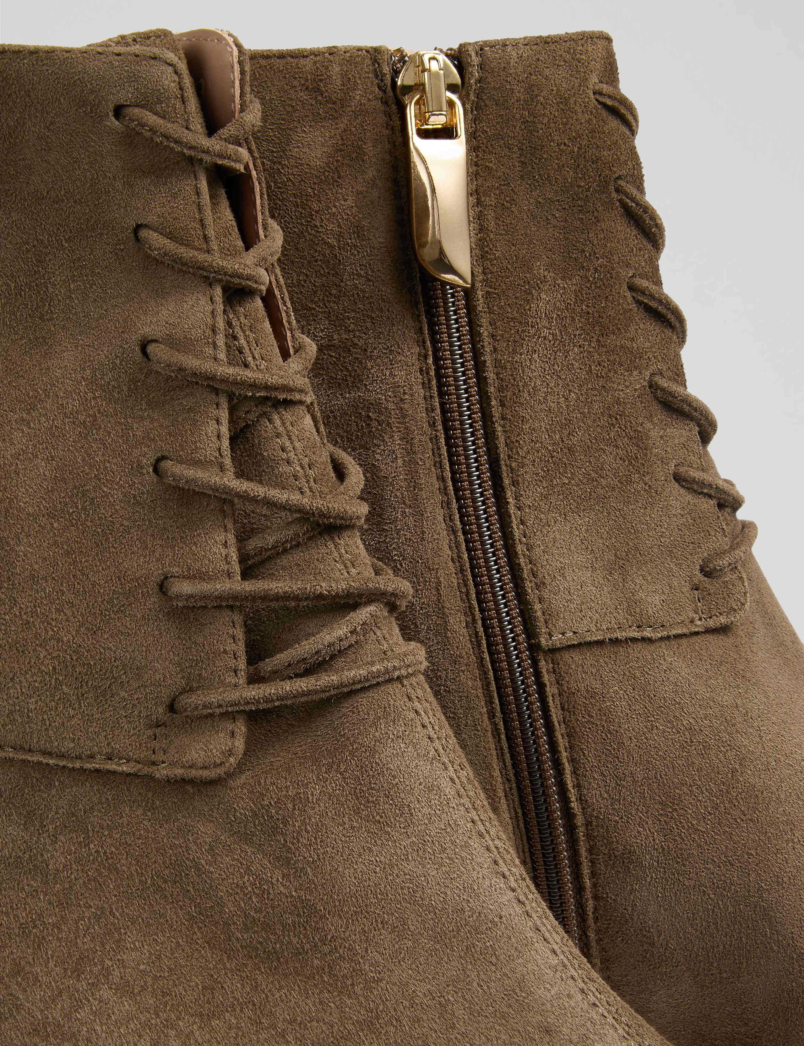 Suede Lace Up Block Heel Pointed Ankle Boots 3 of 5