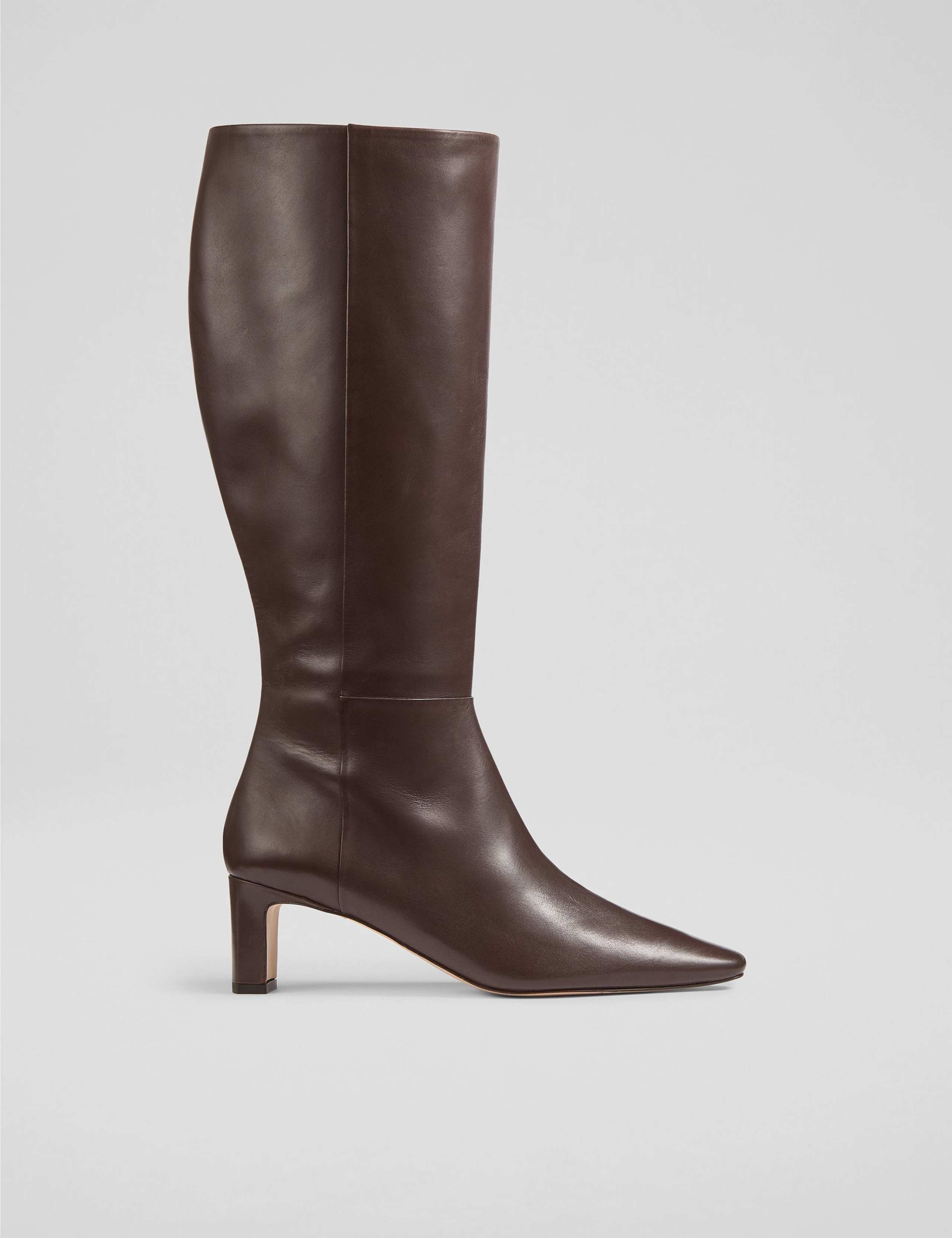 Leather Block Heel Knee High Boots 1 of 3