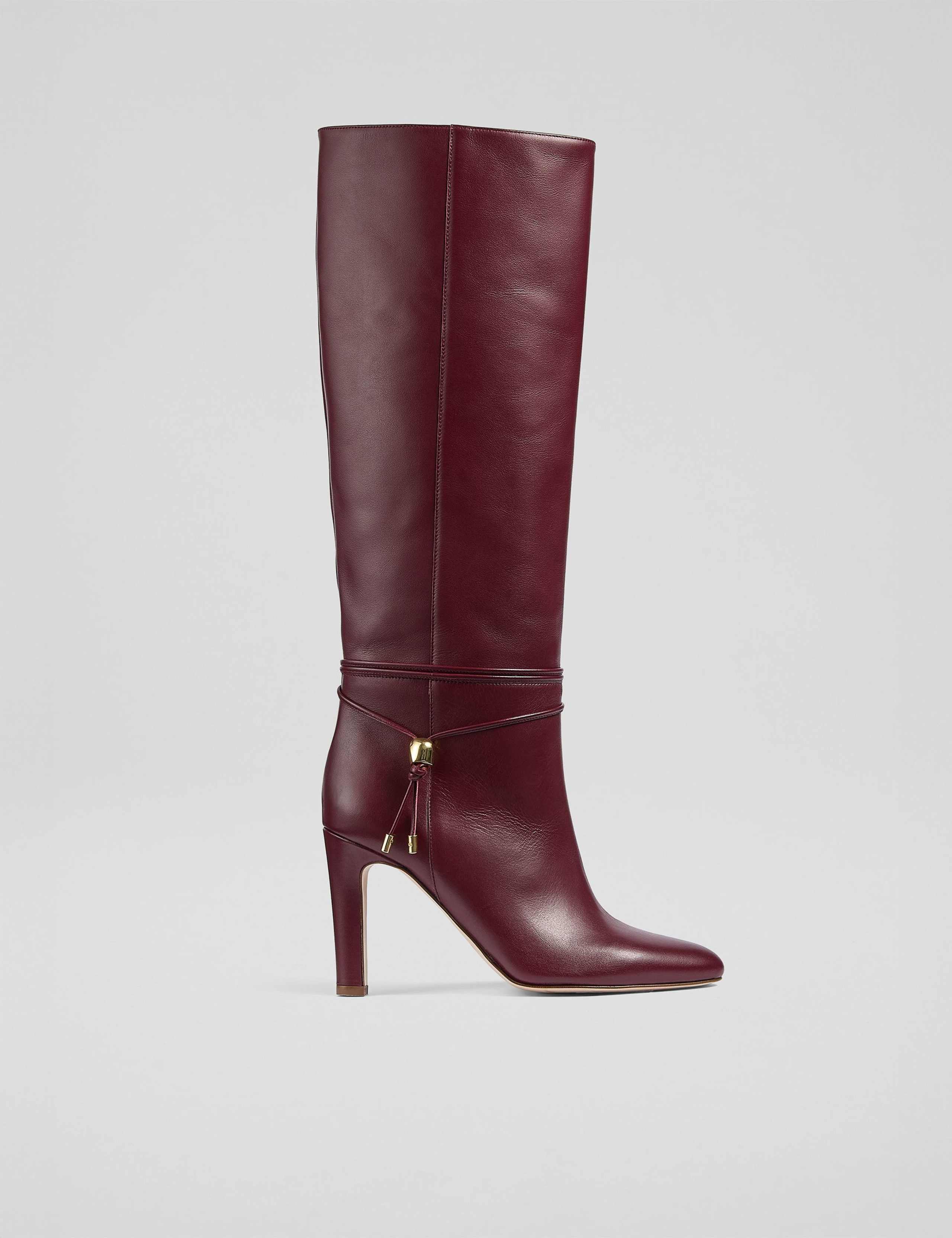 Leather Block Stiletto Heel Knee High Boots 1 of 4