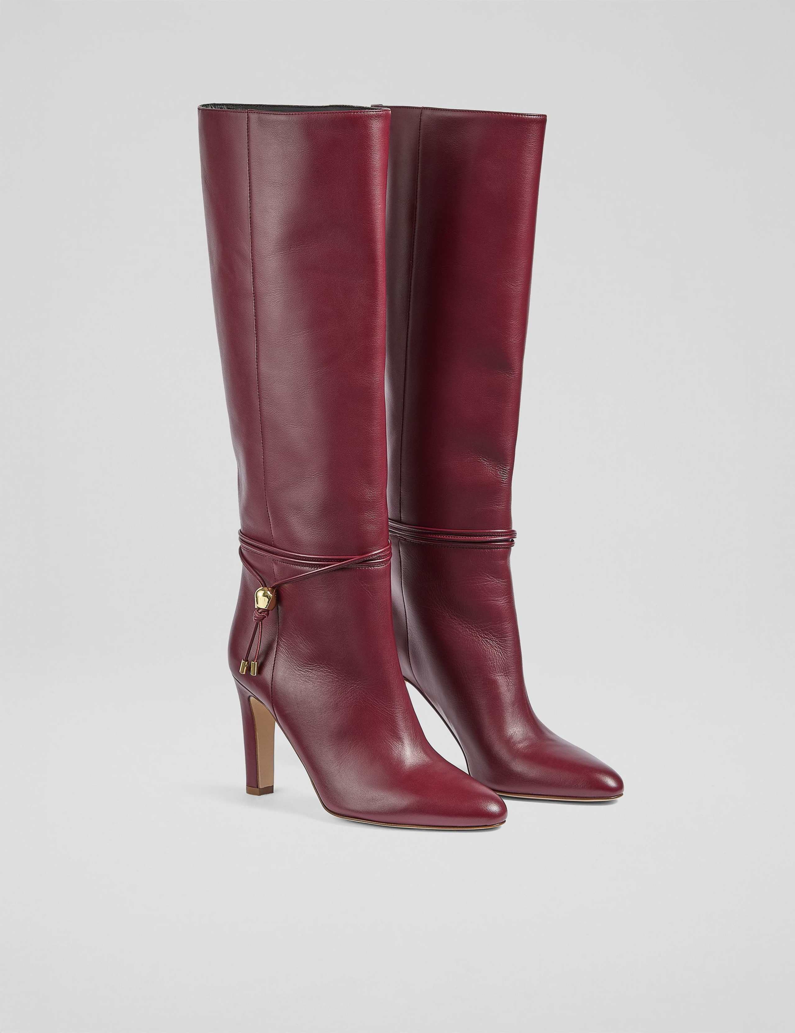 Leather Block Stiletto Heel Knee High Boots 2 of 4