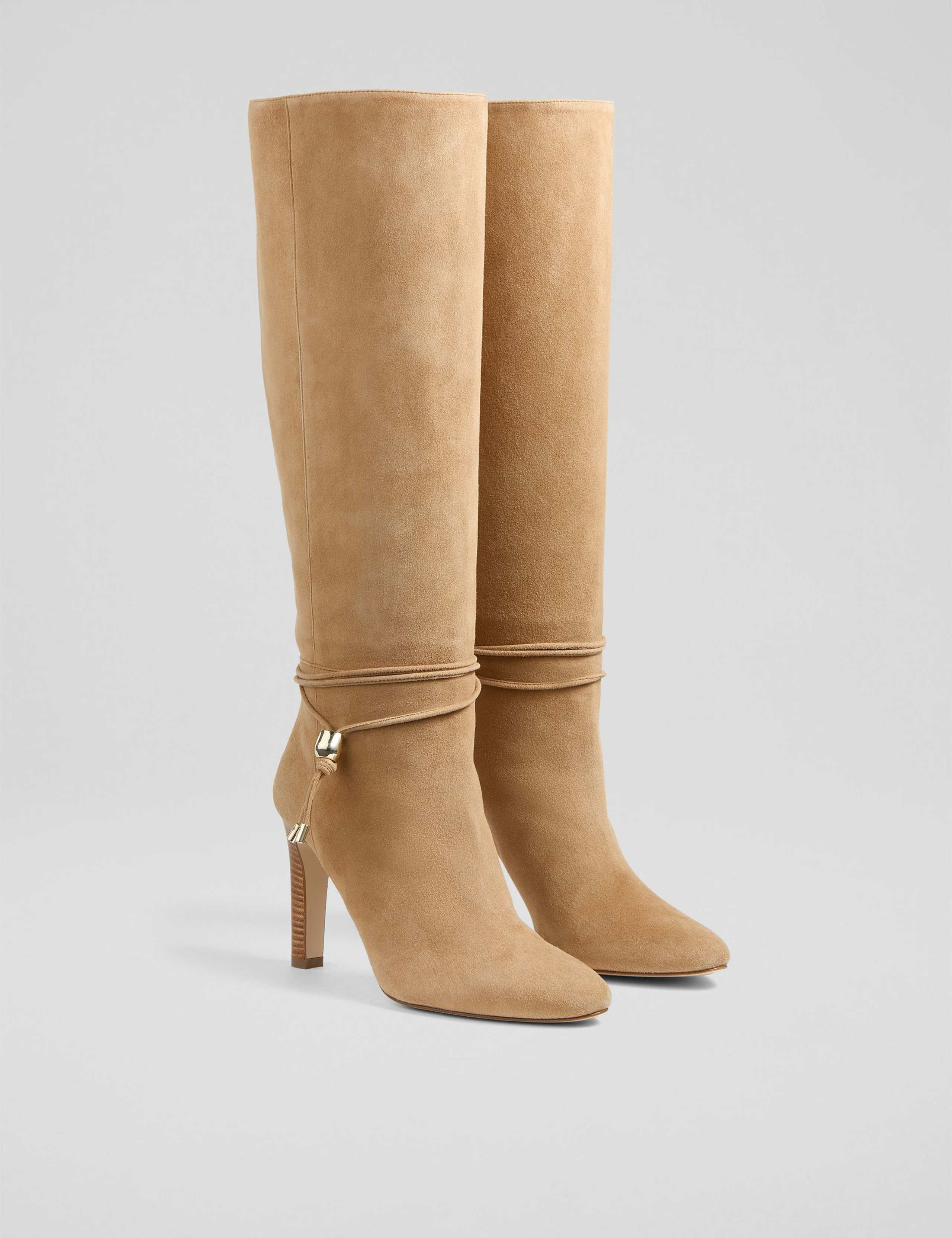 Leather Block Stiletto Heel Knee High Boots 2 of 3