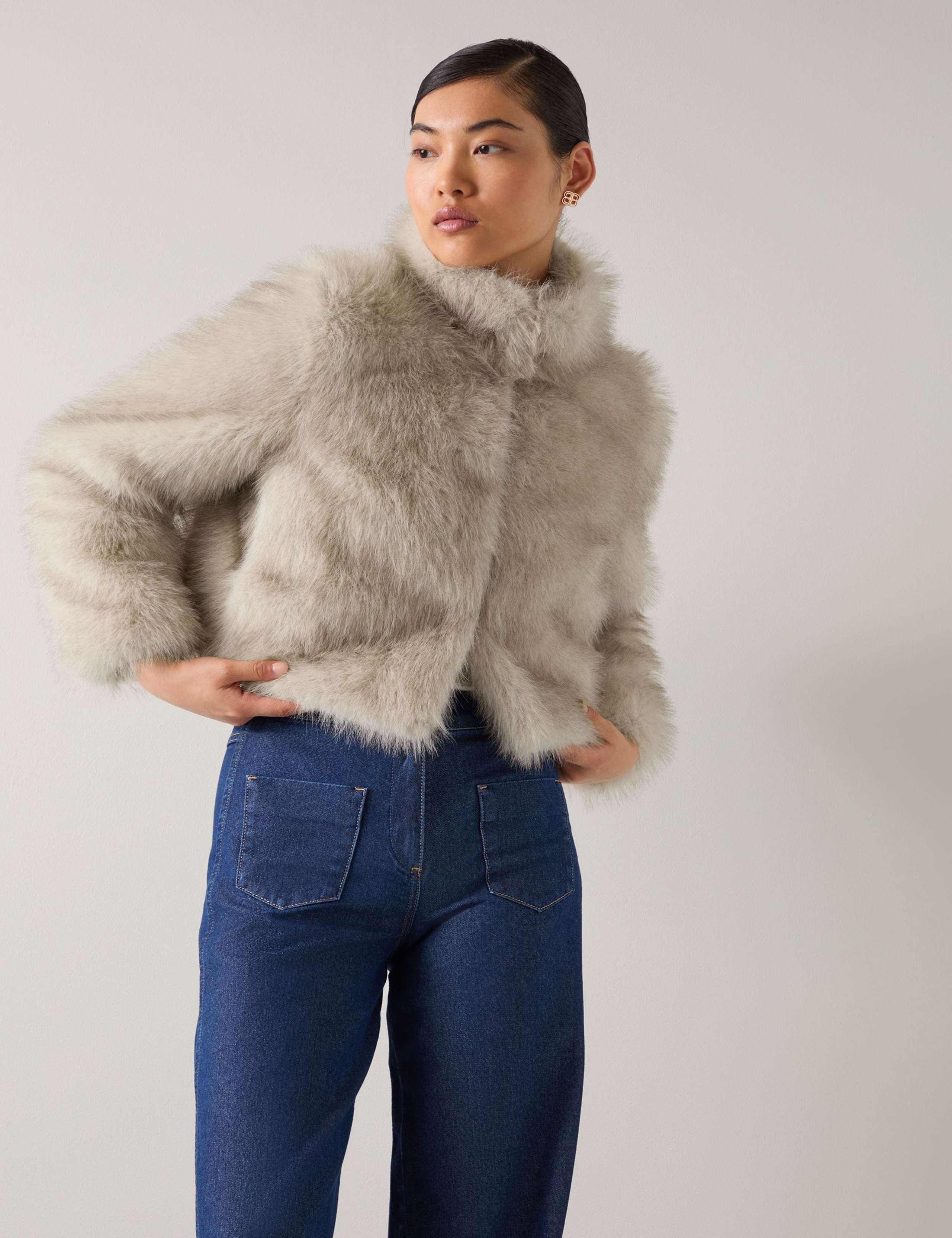 Faux Fur Funnel Neck Cropped Jacket 3 of 4